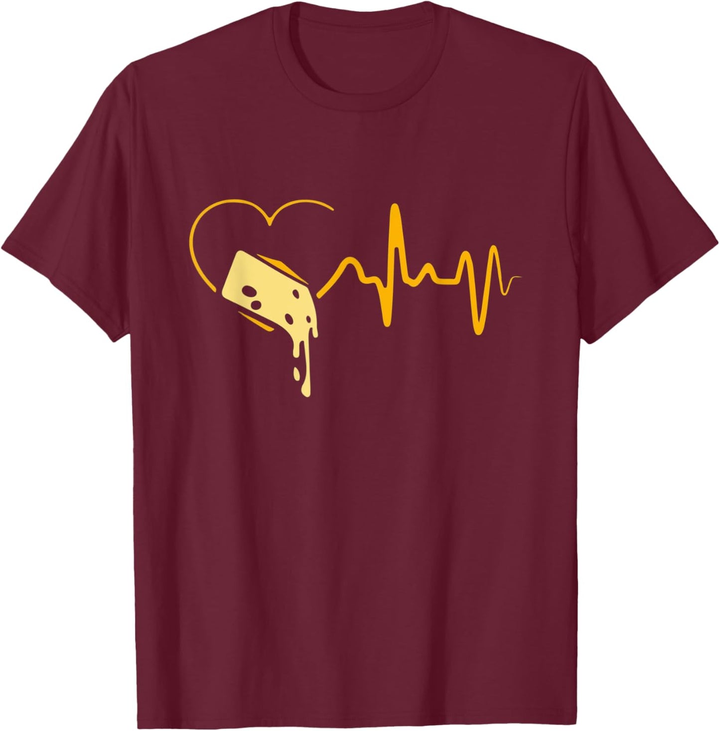 Funny Cheese Art Women Kids Cheese Lovers Heartbeat T-Shirt - T-Shirt | Maroon