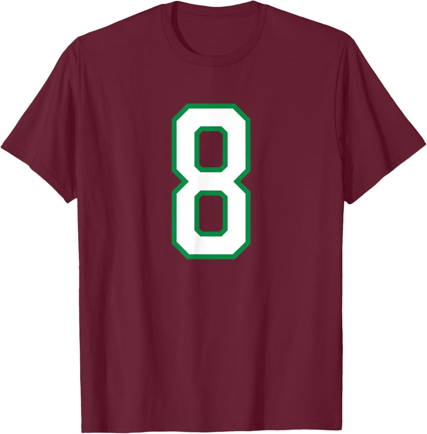 Number #8 White Green Varsity Number T-Shirt - T-Shirt | Maroon