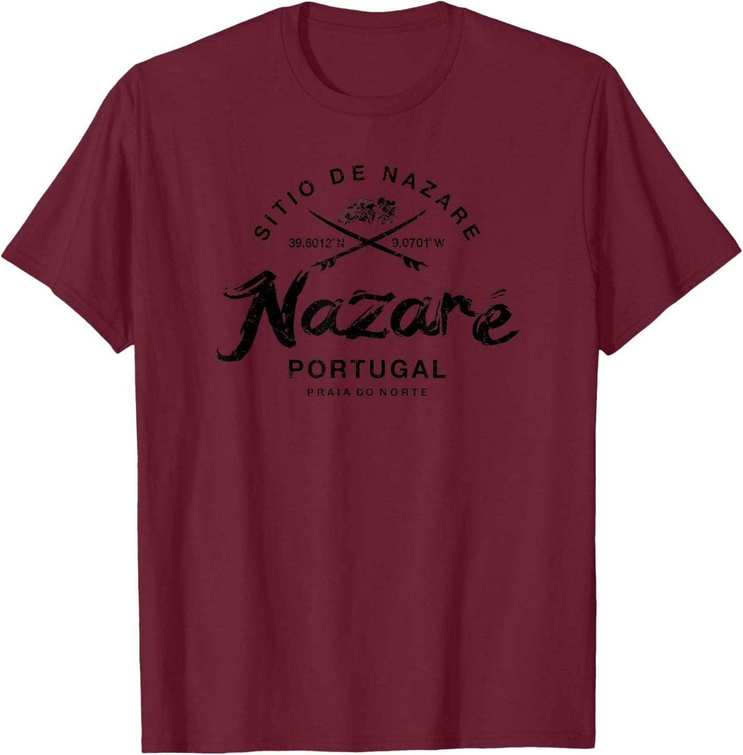 Nazare Portugal Vintage Surfing T-Shirt - T-Shirt | Maroon