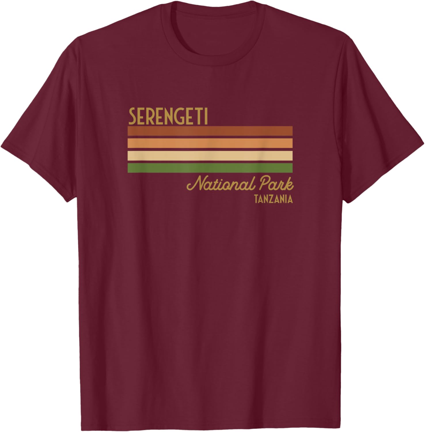 SERENGETI Africa National Parks Shirts & Souvenirs Men's Adults Short Sleeve Black Cotton 65% Polyester 35% Small Classic Fit Modern Casual National Vacation T-Shirt - T-Shirt | Maroon
