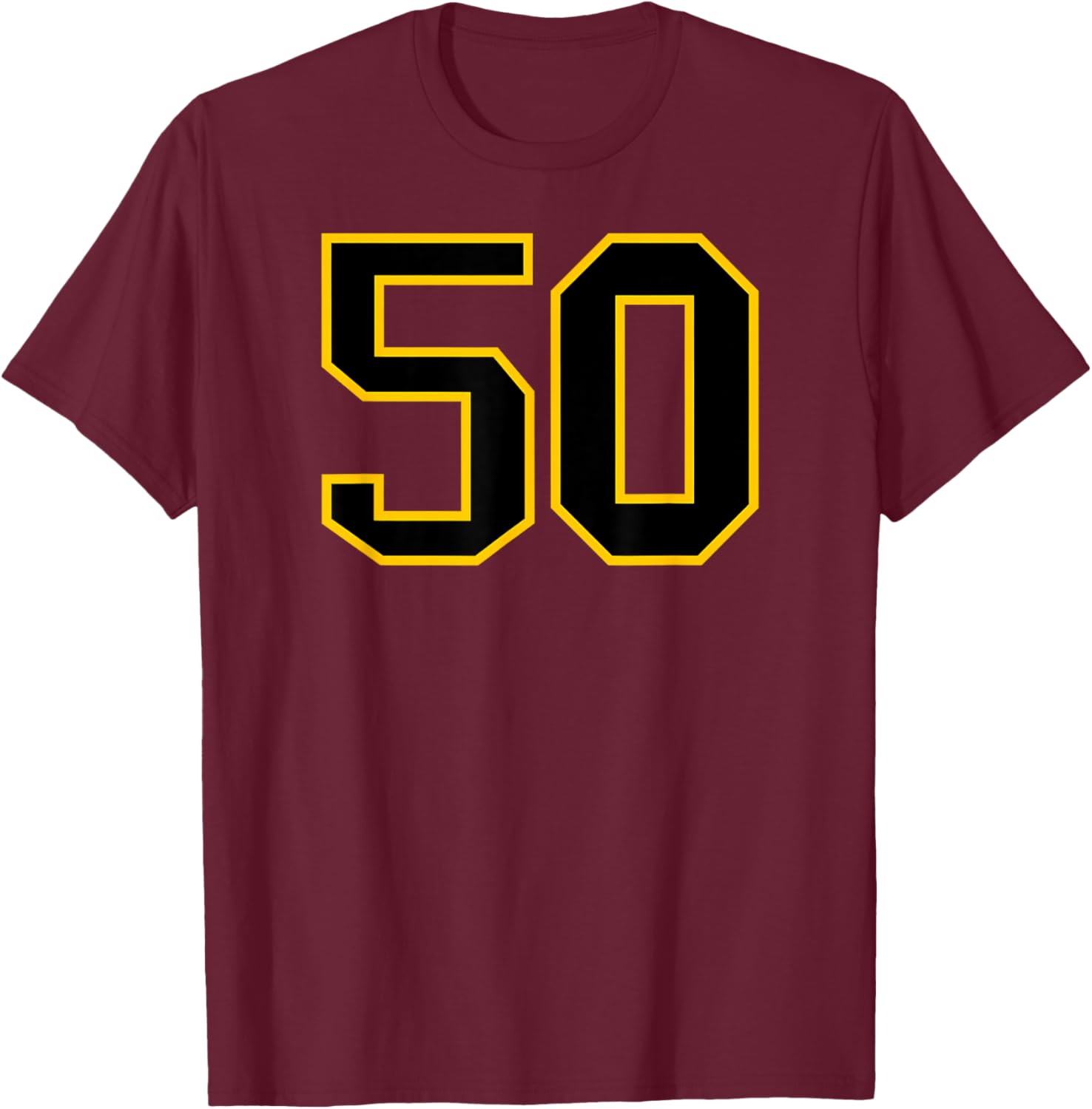 Number #50 Sport Yellow Black Varsity Number T-Shirt - T-Shirt | Maroon