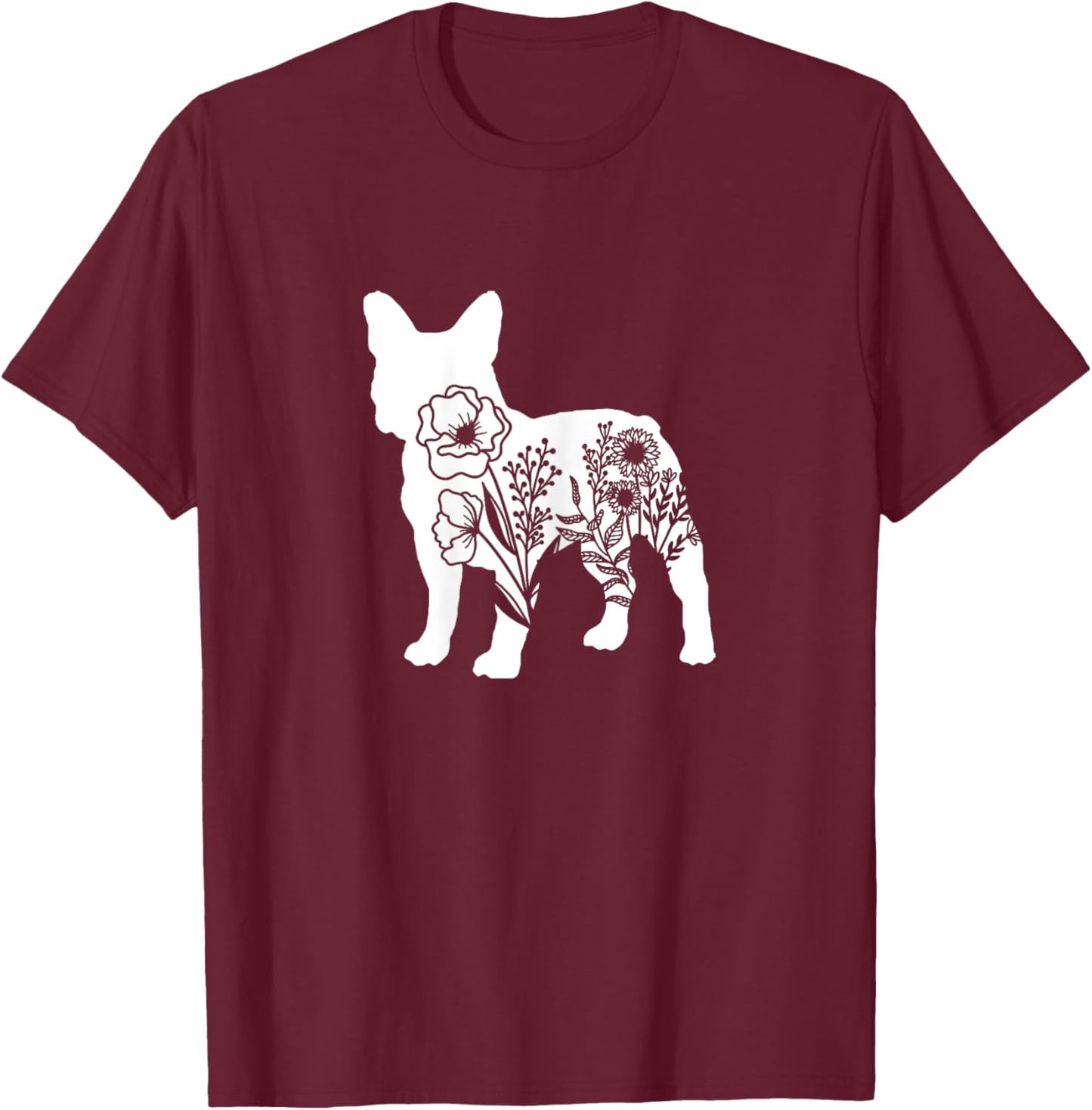 Floral French Bulldog Dog Mom Flowers for Human Cute T-Shirt - T-Shirt | Maroon