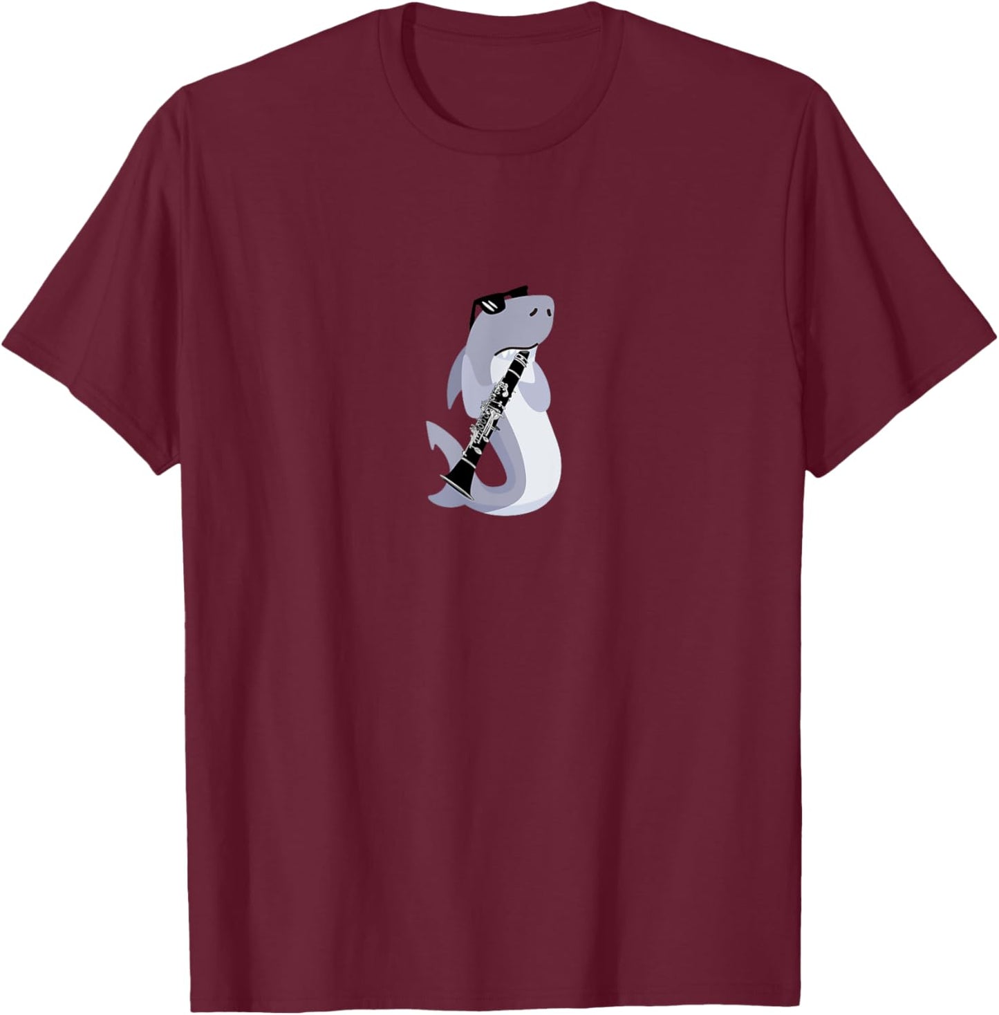 Funny Shark Wearing Sunglasses Playing Clarinet T-Shirt - T-Shirt | Maroon