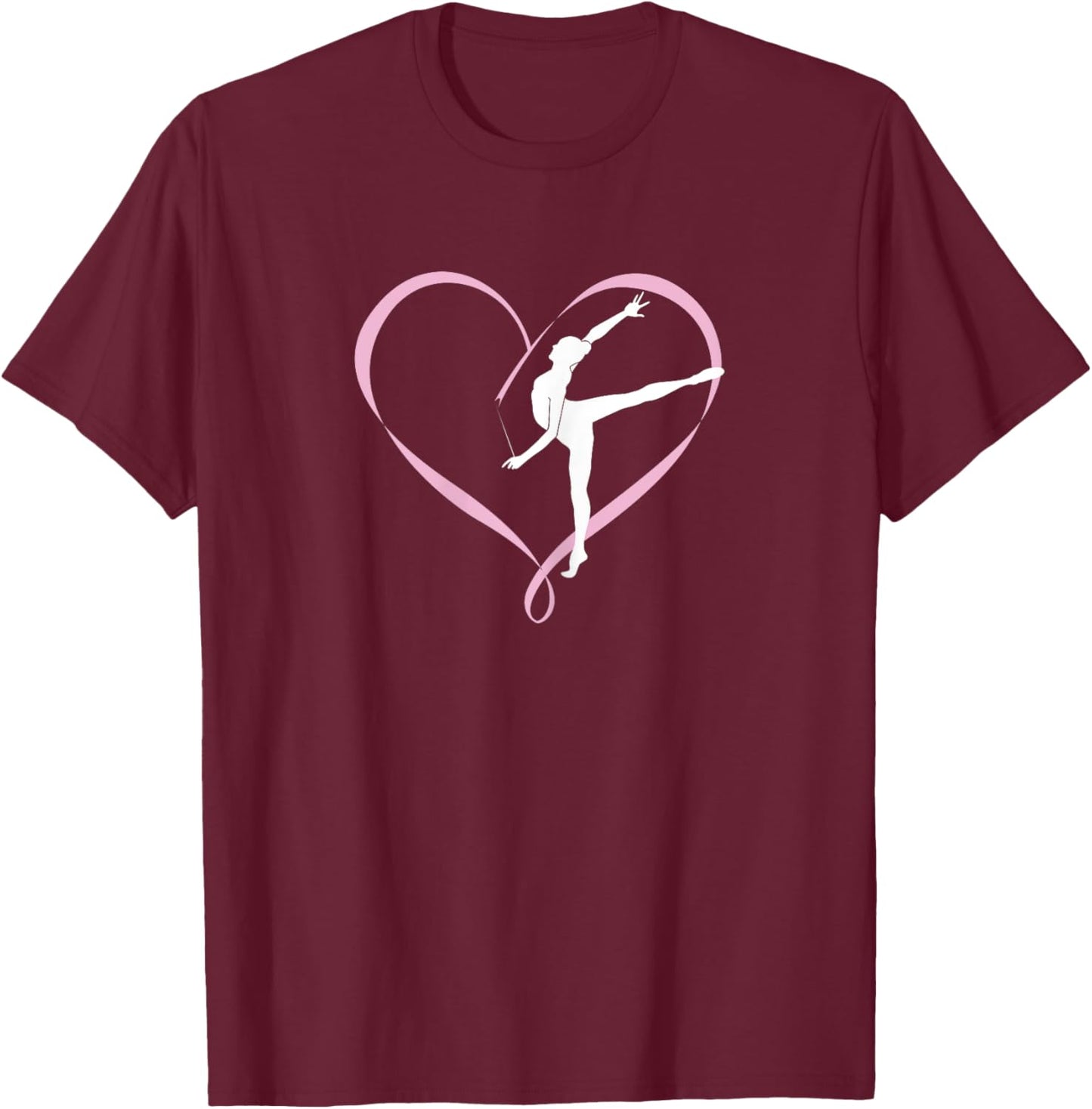 Gymnastics Gymnast Heart Ribbon Love T-Shirt - T-Shirt | Maroon