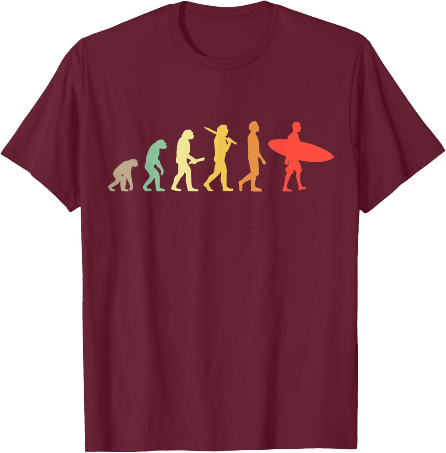 Retro Surfing Evolution Surfers T-Shirt - T-Shirt | Maroon