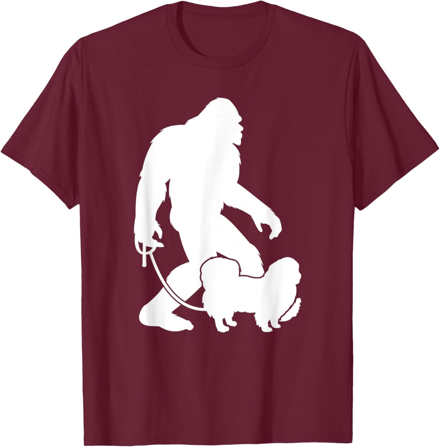Bigfoot Walking Pekingese Dog T-Shirt - T-Shirt | Maroon