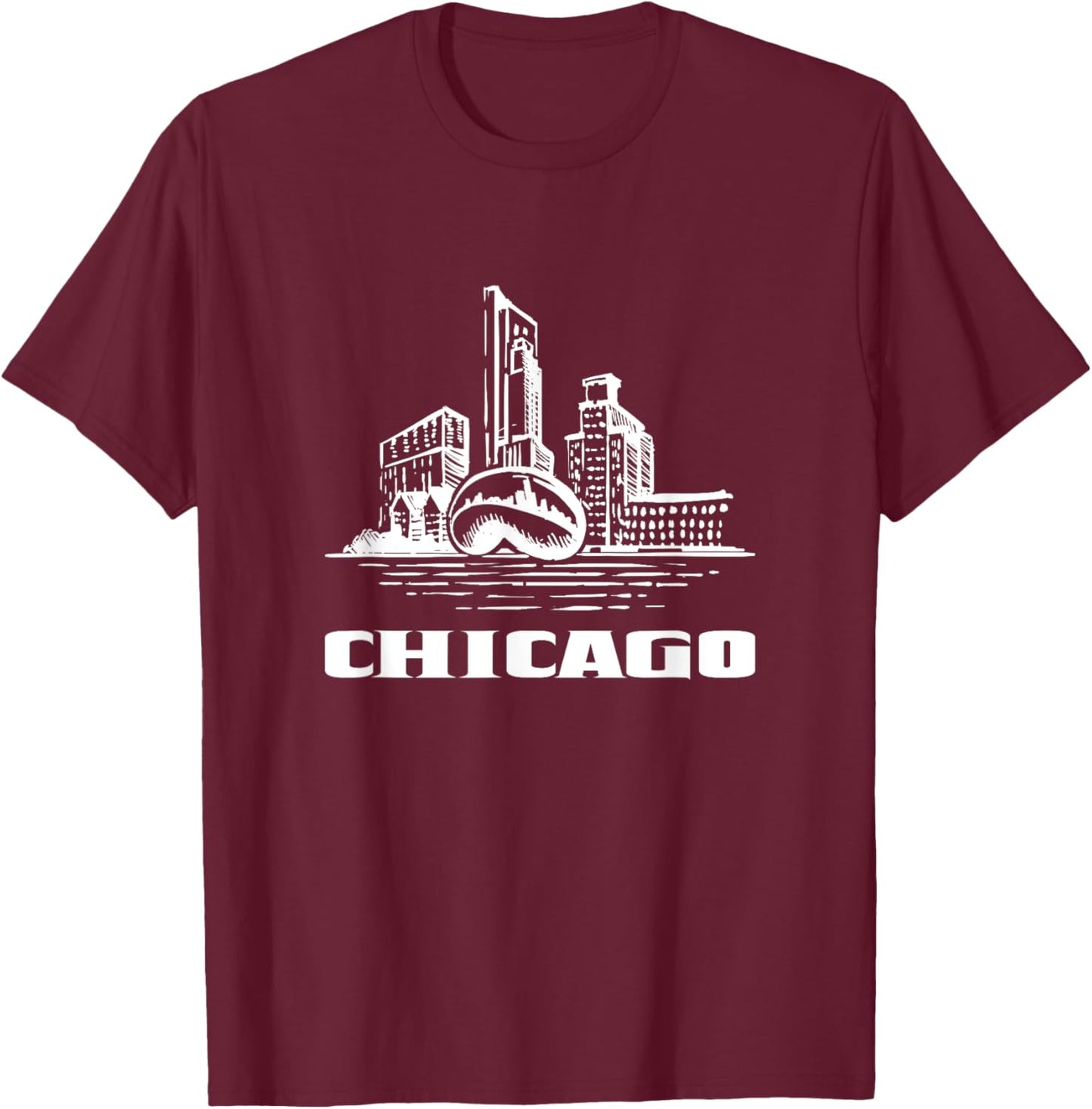 Chicago Downtown City Chicago Illinois Cloud Gate The Bean T-Shirt - T-Shirt | Maroon