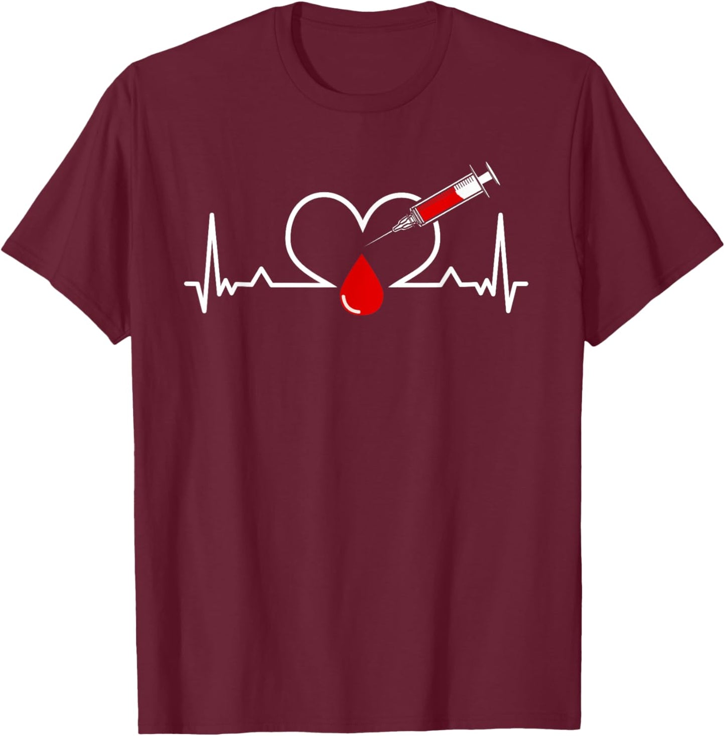 Phlebotomist Heartbeat Phlebotomy Syringe Needle Blood T-Shirt - T-Shirt | Maroon
