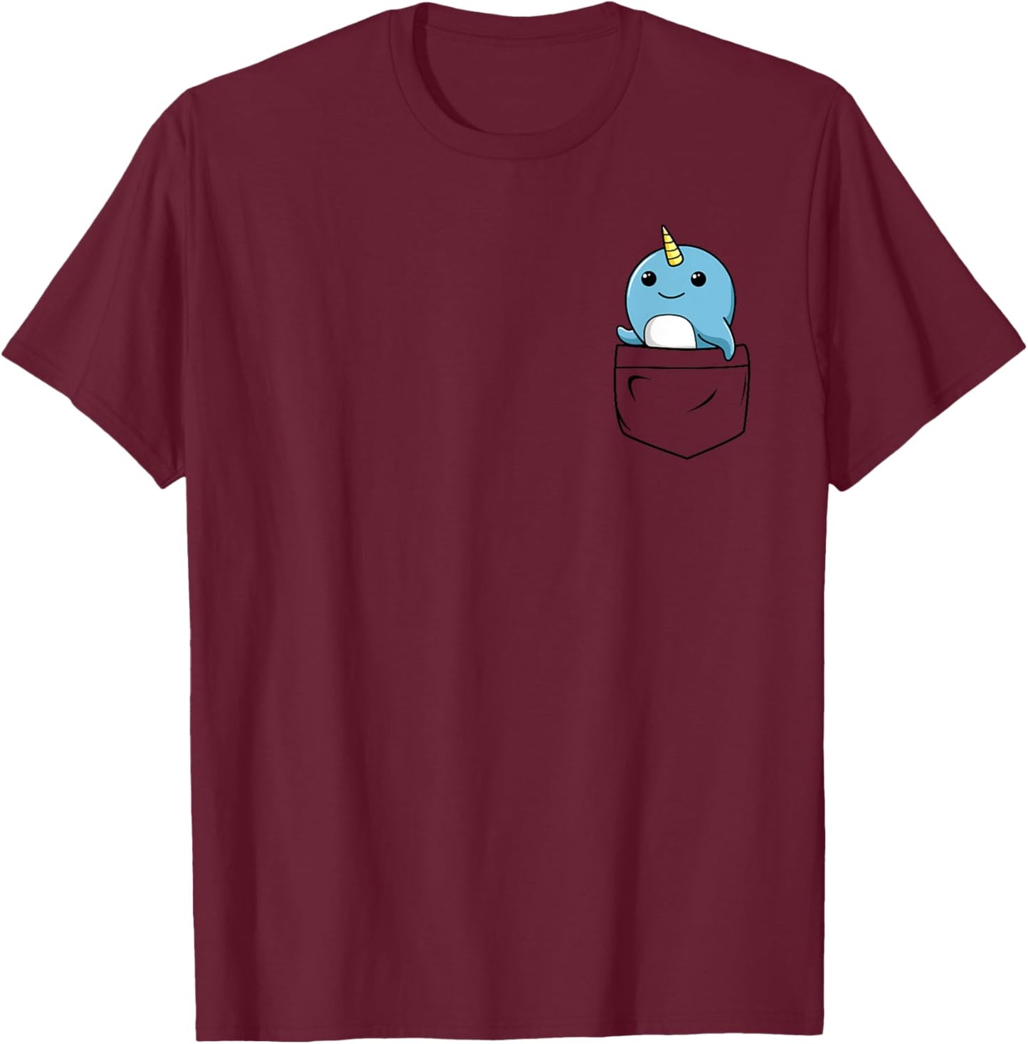 Narwhal Pocket | Unicorn of the Sea Funny Animal T-Shirt - T-Shirt | Maroon