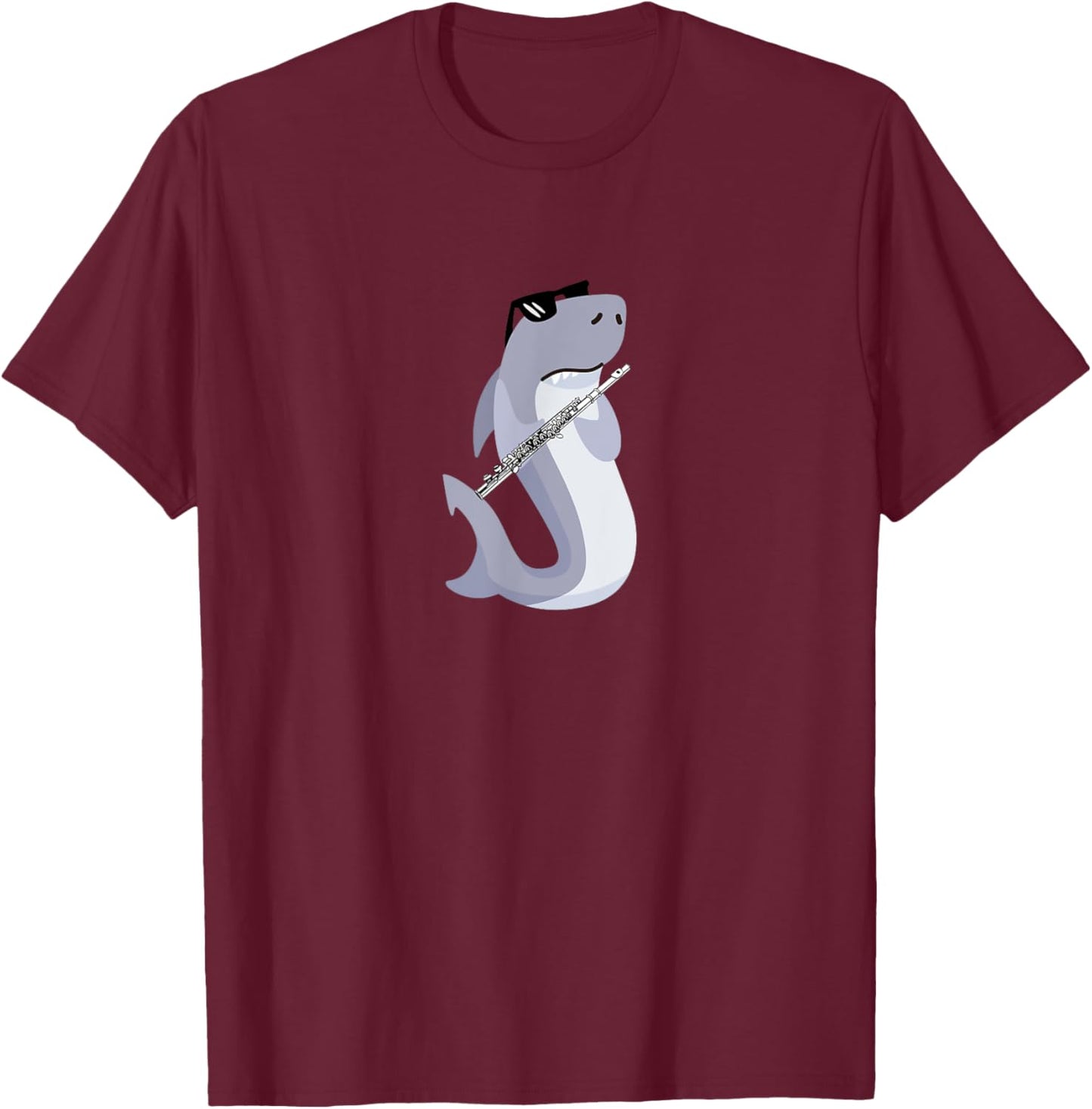 Funny Shark Wearing Sunglasses Playing Flute T-Shirt - T-Shirt | Maroon