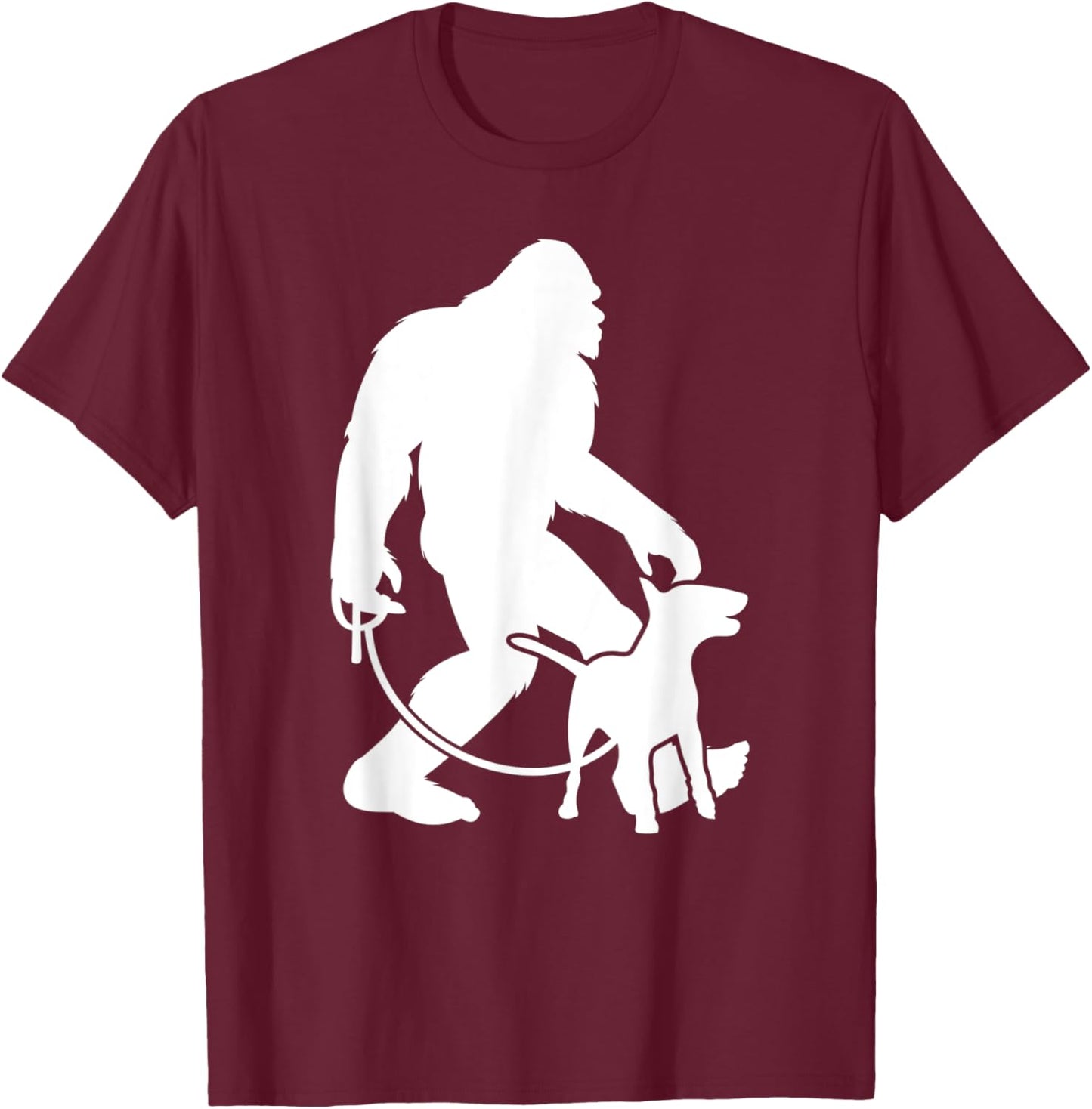Bigfoot Walking Bull Terrier Dog Lover Sasquatch Dog Walker Women Kids T-Shirt - T-Shirt | Maroon