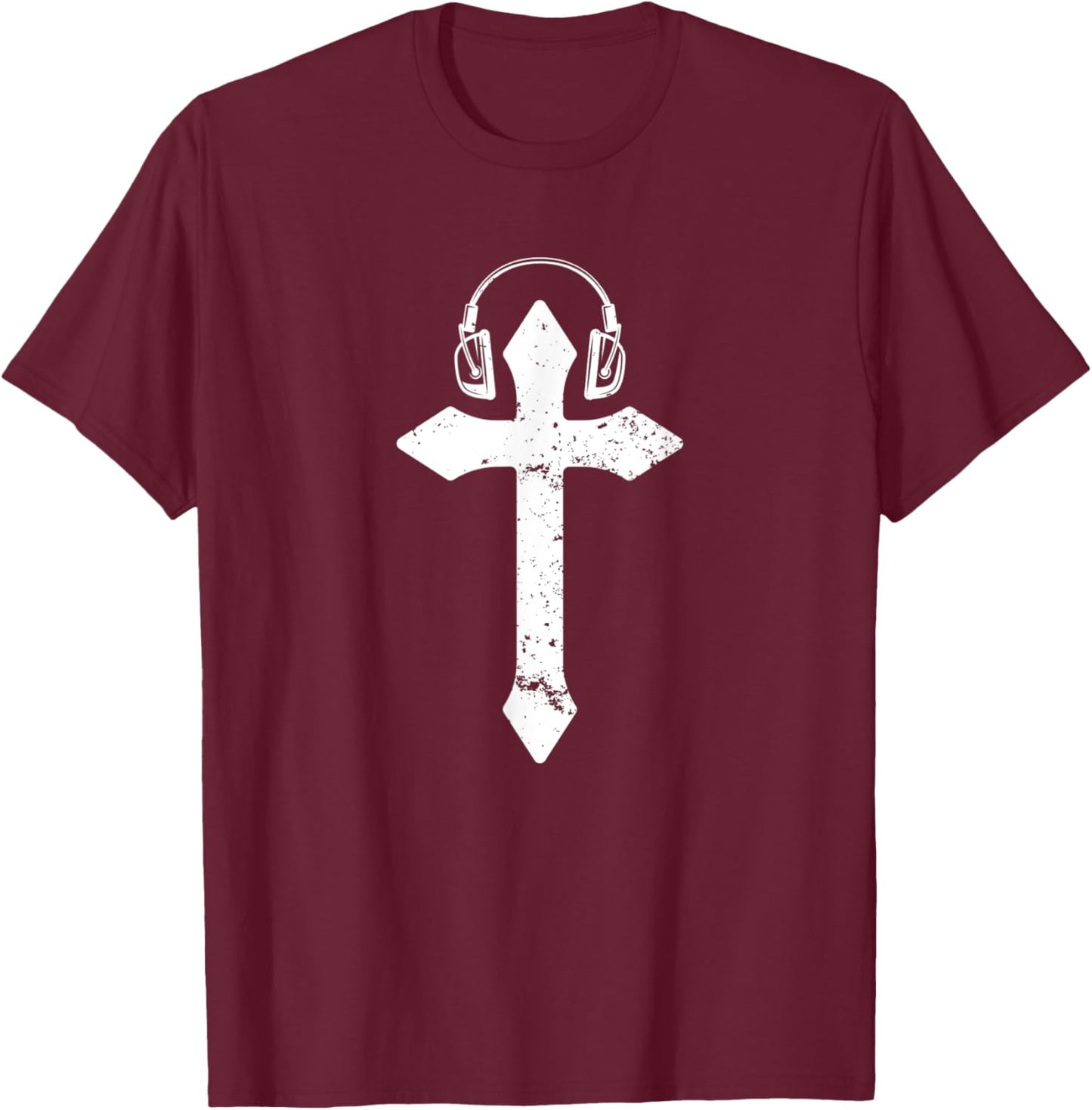 Cross Headphones Christian Music T-Shirt - T-Shirt | Maroon