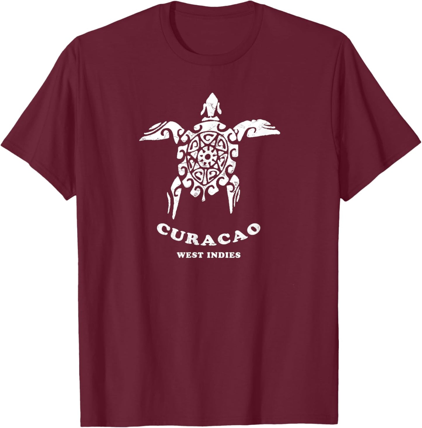 Curacao, West Indies Vintage Tribal Sea Turtle Vacation T-Shirt - T-Shirt | Maroon