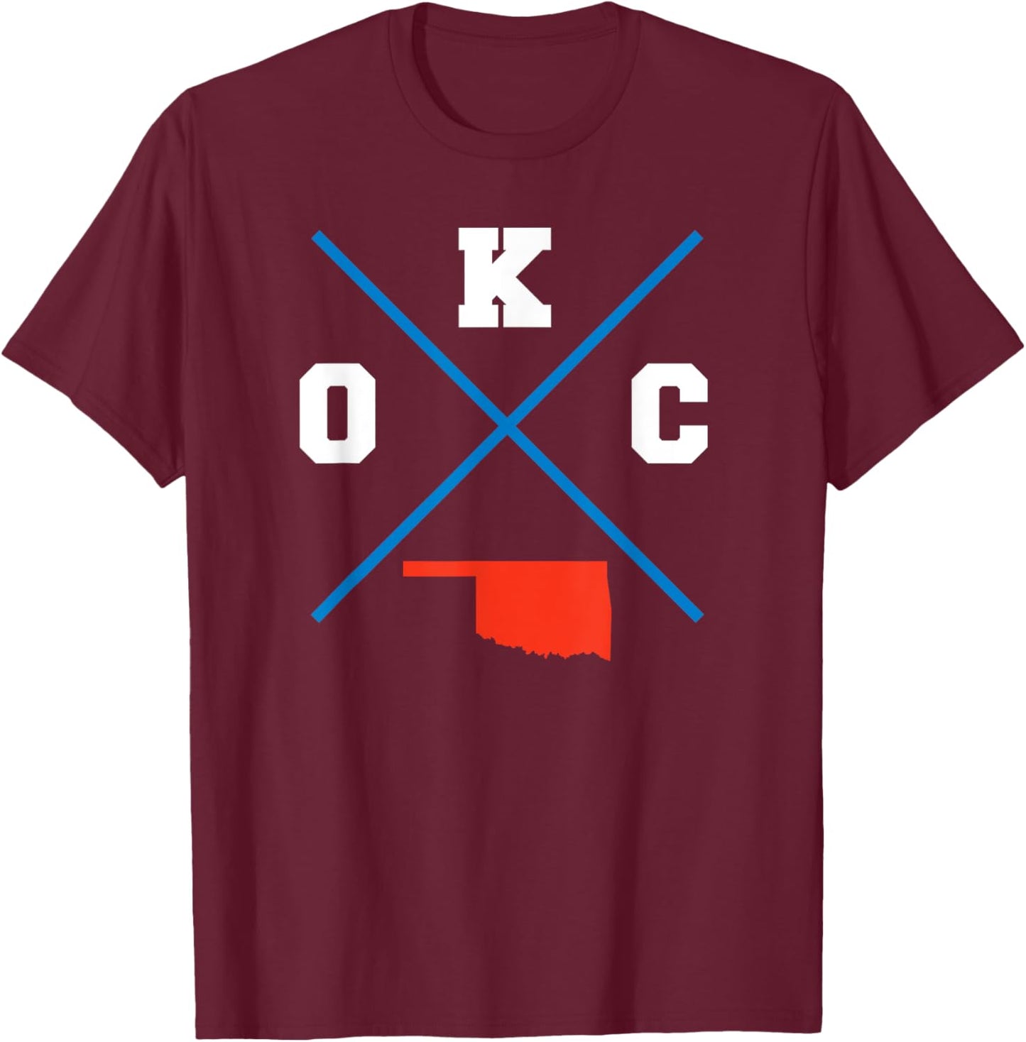 Tout Wear Oklahoma City Classic OKC Vintage Outline - Blue, -Adult, Short Sleeve, City-Themed, Modern Classic, , Small T-Shirt - T-Shirt | Maroon