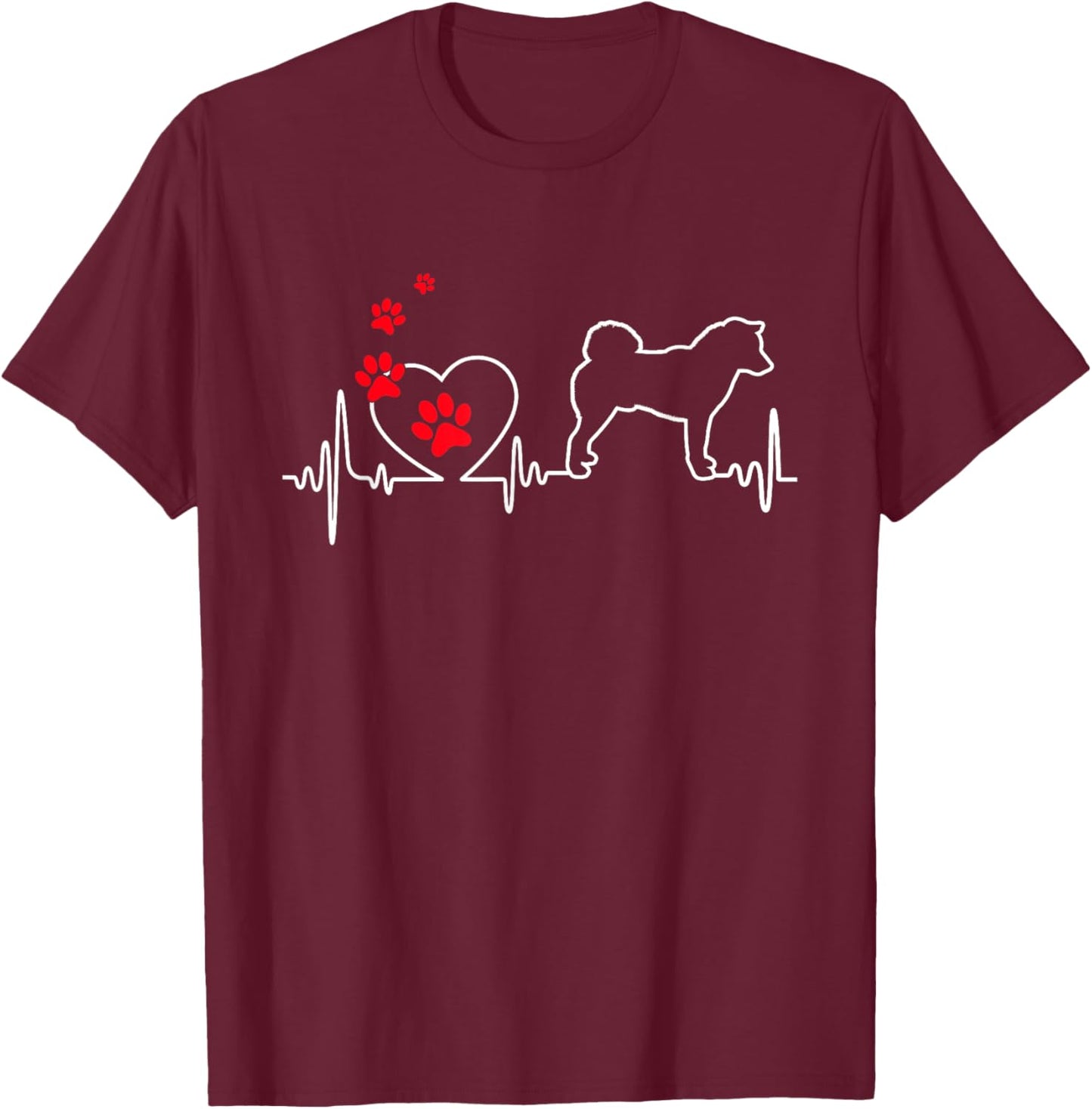 Valentines Day Love Heartbeat Shiba Inu Dog Puppy Lover T-Shirt - T-Shirt | Maroon