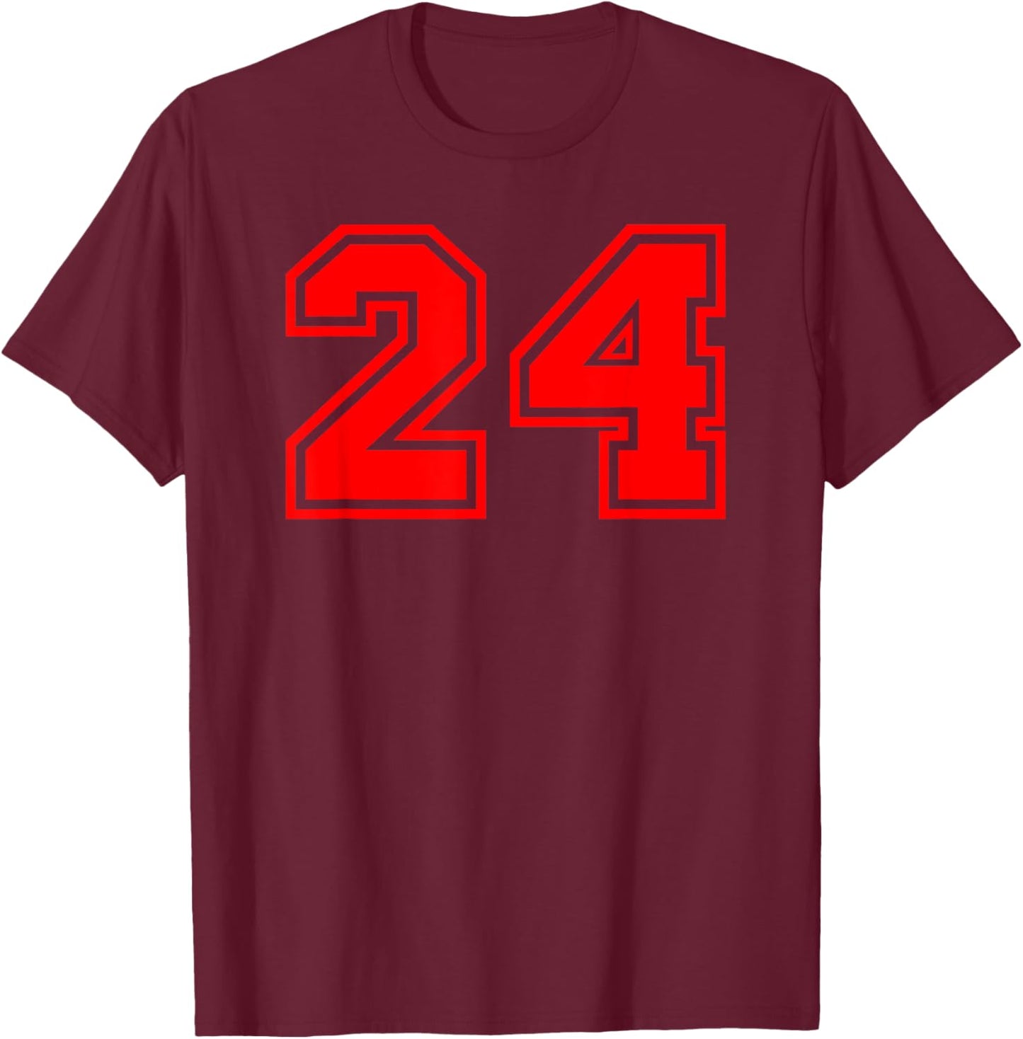 Number #24 Sport Red Varsity Number 24 T-Shirt - T-Shirt | Maroon