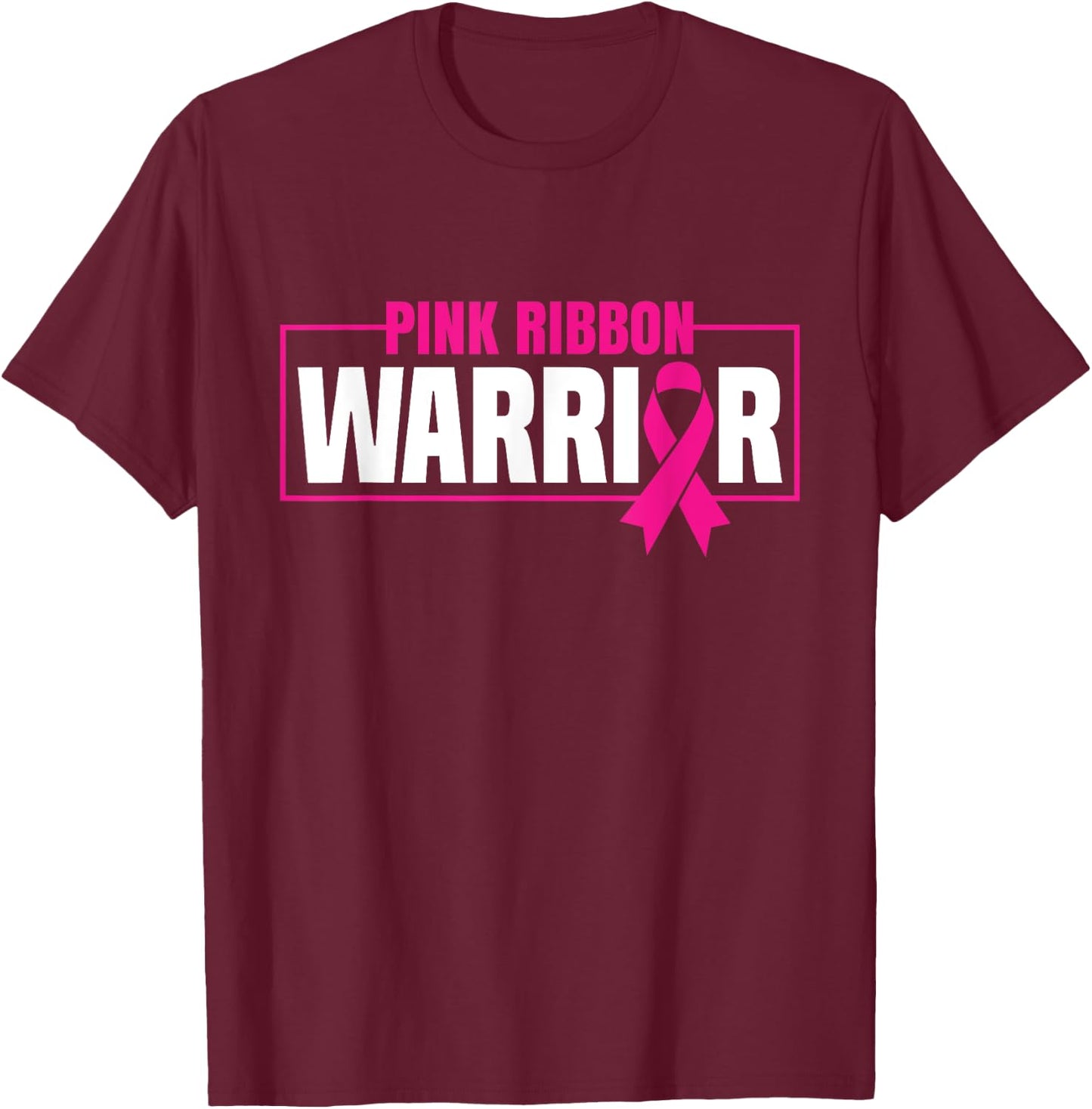 Pink Ribbon Warrior - Breast Cancer Awareness T-Shirt - T-Shirt | Maroon