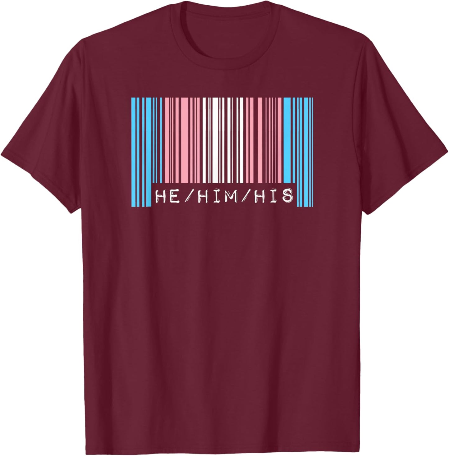 He Him His Pronouns Transgender Pride Flag Barcode Aesthetic T-Shirt - T-Shirt | Maroon