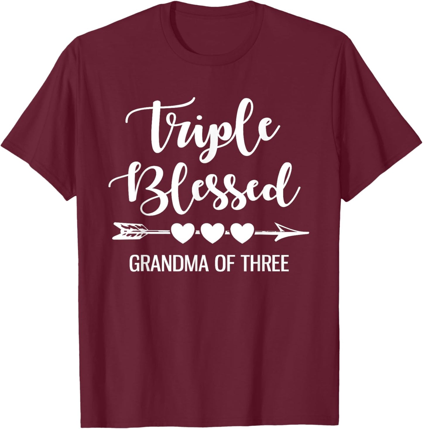 Triple Blessed Grandma Of Three Grandkids Grandmother T-Shirt - T-Shirt | Maroon