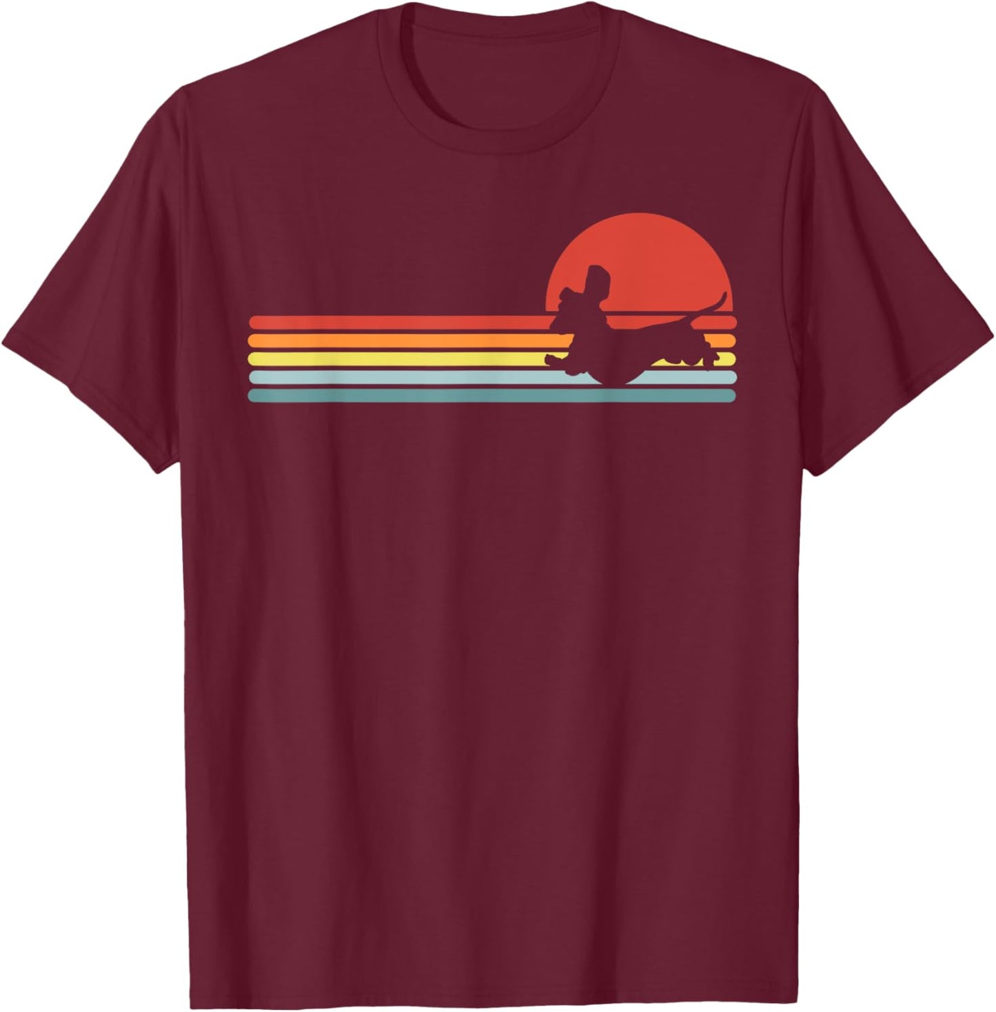 Dachshund dachshund dog silhouette retro Gift T-Shirt - T-Shirt | Maroon