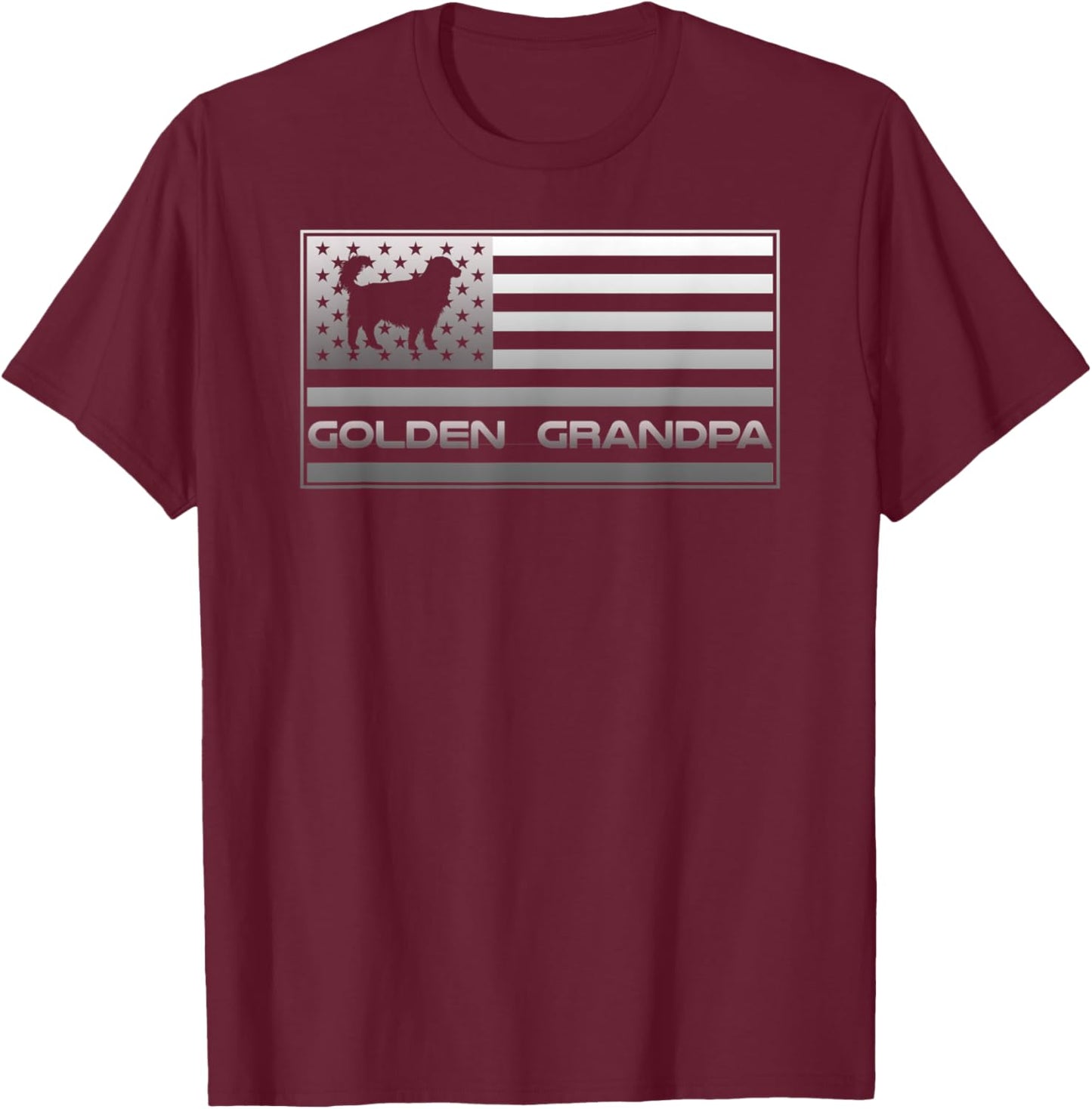 Vintage USA Flag Proud Golden Retriever Grandpa Silhouette T-Shirt - T-Shirt | Maroon