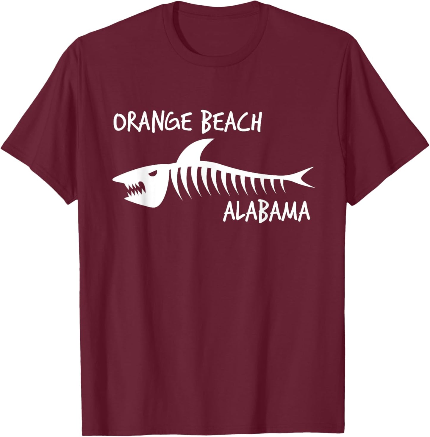 Orange Beach Alabama Shark Skeleton White Print Women Kids T-Shirt - T-Shirt | Maroon