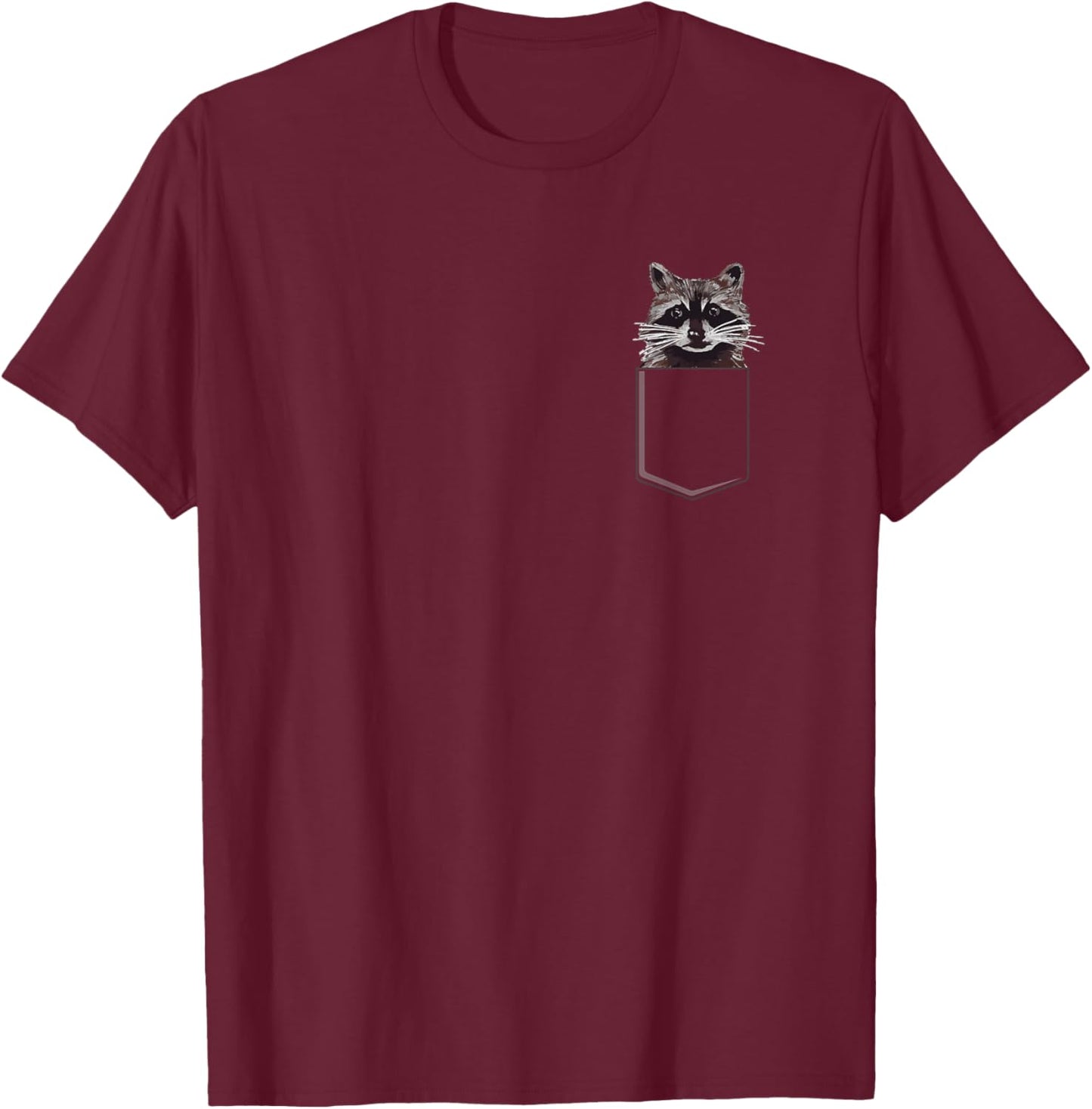 Eating Trash Team Co. Raccoon Lover Trash Panda - Black, , Short Sleeve, Animal Print, Cartoon, Patch Pocket, All Seasons T-Shirt - T-Shirt | Maroon