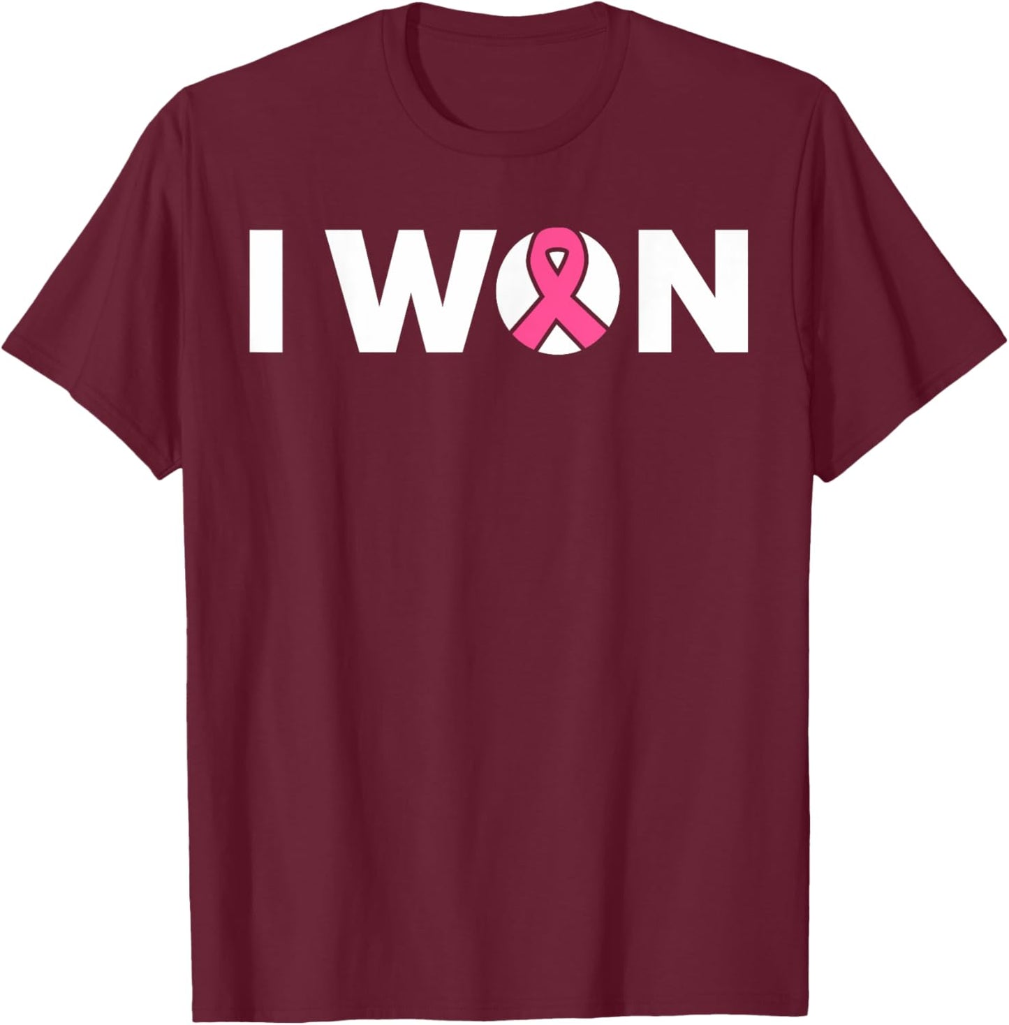 Breast Cancer Awareness Month Cute Retro I Won Pink October T-Shirt - T-Shirt | Maroon