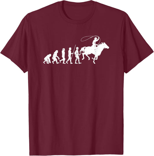 Evolution of Roping Rodeo Western Horse | Rodeo Cowboy T-Shirt - T-Shirt | Maroon