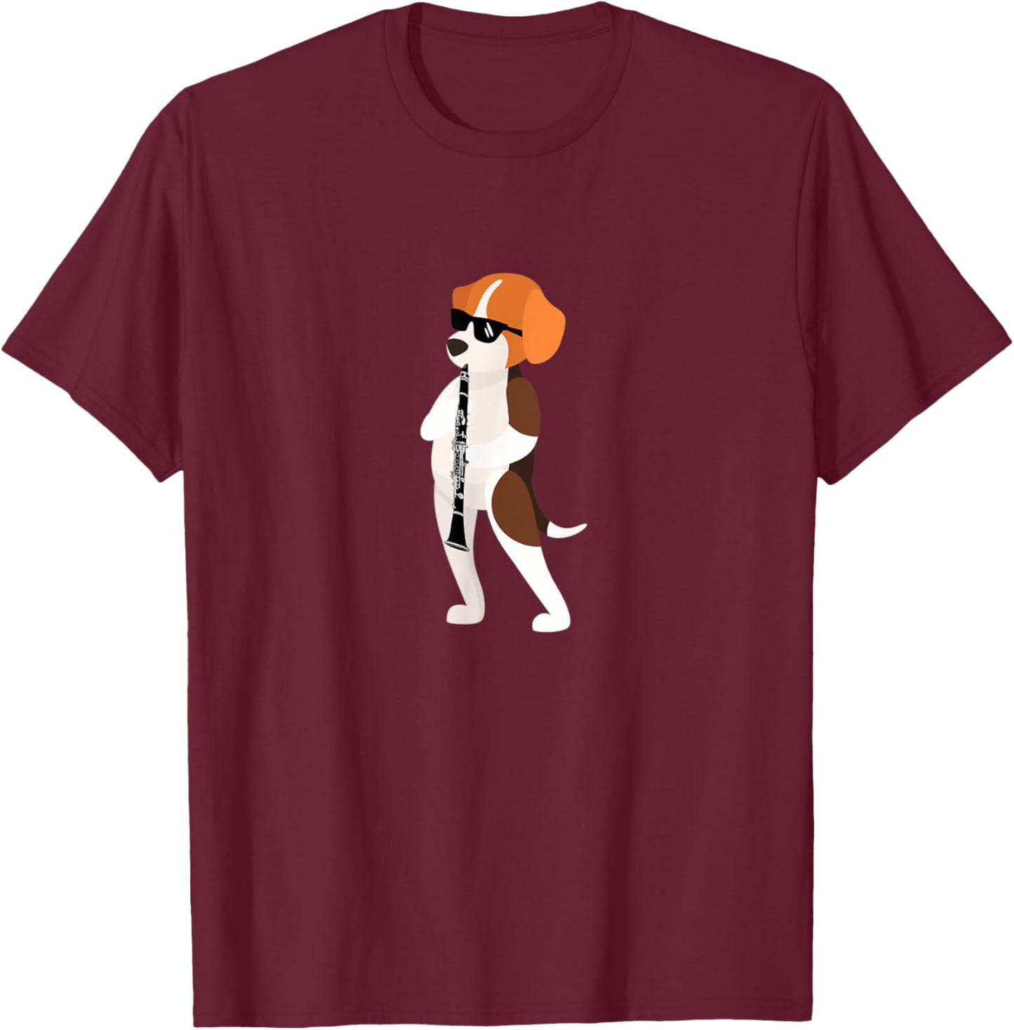 Funny Dog Wearing Sunglasses Playing Clarinet Beagle T-Shirt - T-Shirt | Maroon