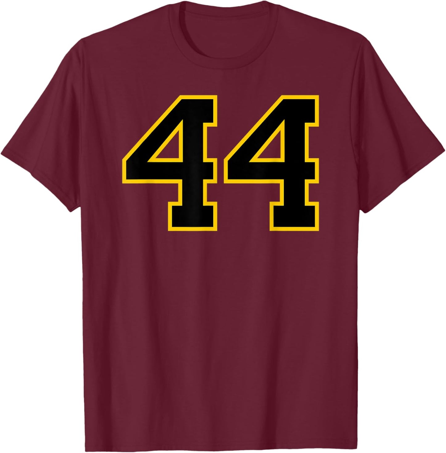 Number #44 Sports Jersey Uniform Yellow Black Lucky Number T-Shirt - T-Shirt | Maroon