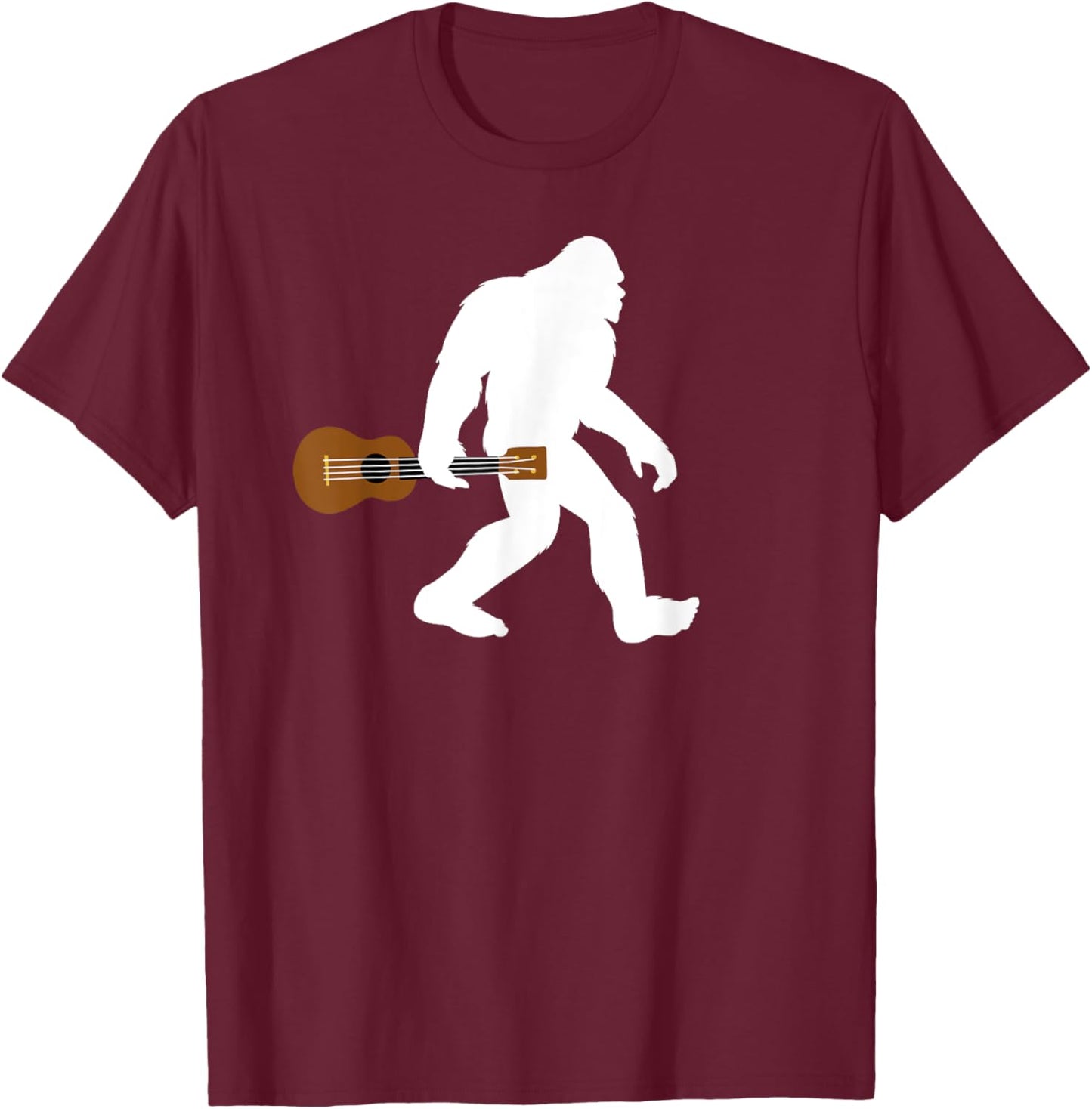 Bigfoot holding Ukelele funny Bigfoot carrying ukelele T-Shirt - T-Shirt | Maroon