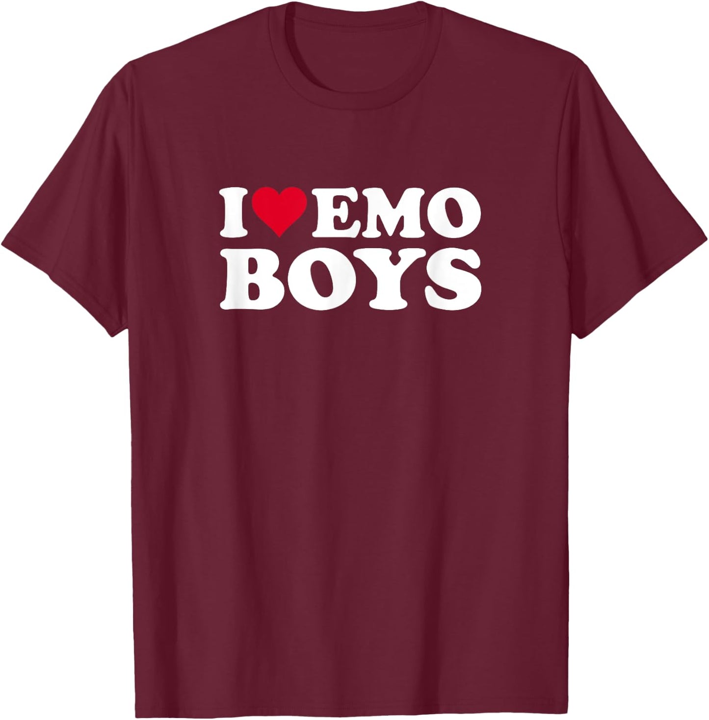 Red Heart Design I Love Emo Boys T-Shirt - T-Shirt | Maroon