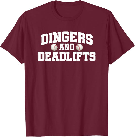 Dingers & Deadlifts - Baseball T-Shirt - T-Shirt | Maroon