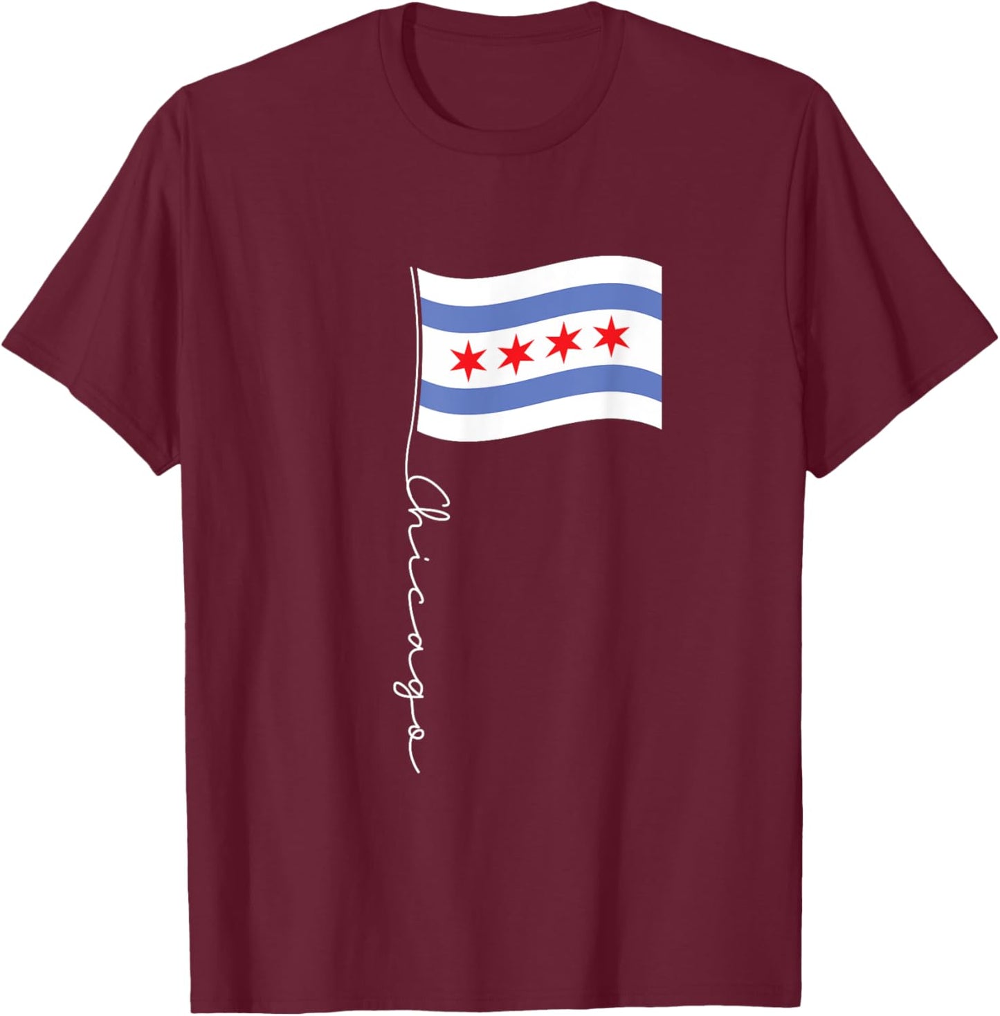 Family Heritage Gifts Chicago Signature Flag Pole - Elegant Chicagoan Flag T-Shirt - T-Shirt | Maroon