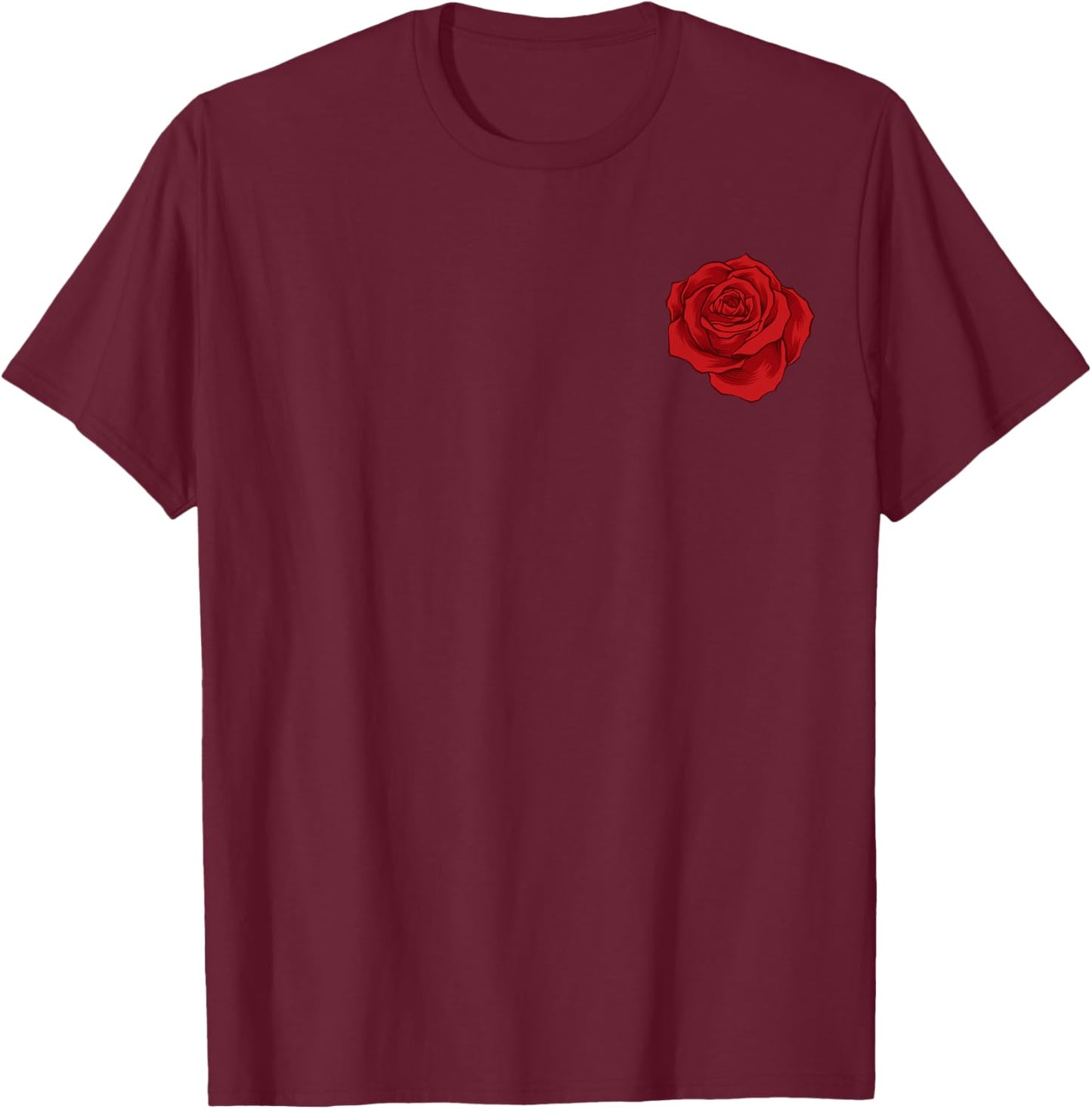 Single Red Rose Pocket Flower Romantic Love Pocket T-Shirt - T-Shirt | Maroon