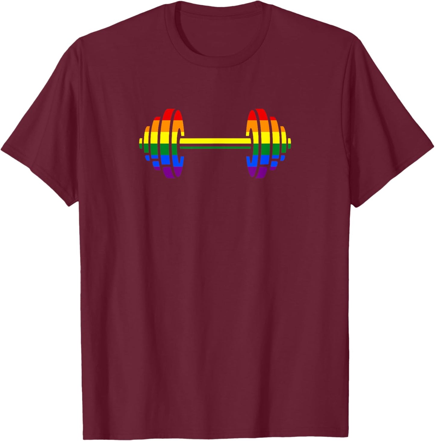 Gay Pride Rainbow Dumbbell Gym T-Shirt - T-Shirt | Maroon