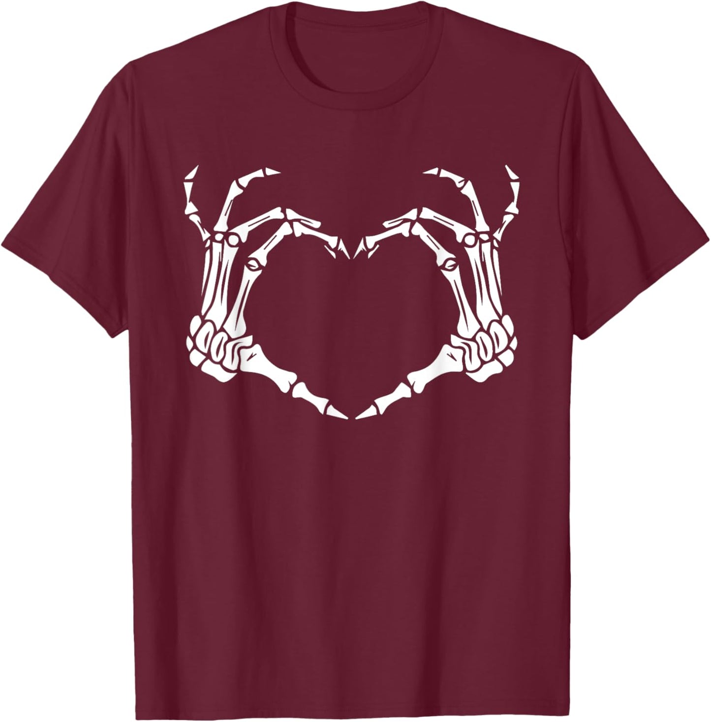 Skeleton Hand Heart Halloween Funny Bones Love T-Shirt - T-Shirt | Maroon