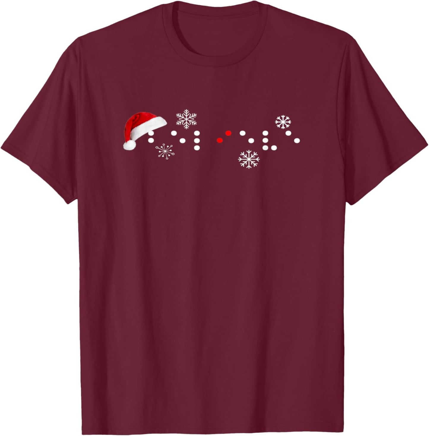 Believe In Braille Christmas Santa Hat Visually Impaired T-Shirt - T-Shirt | Maroon