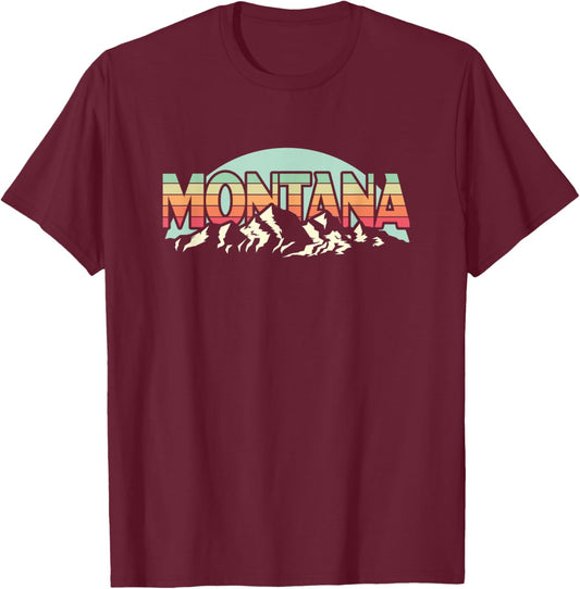 American State Montana - Vintage Mountain Nature Hiking T-Shirt - T-Shirt | Maroon