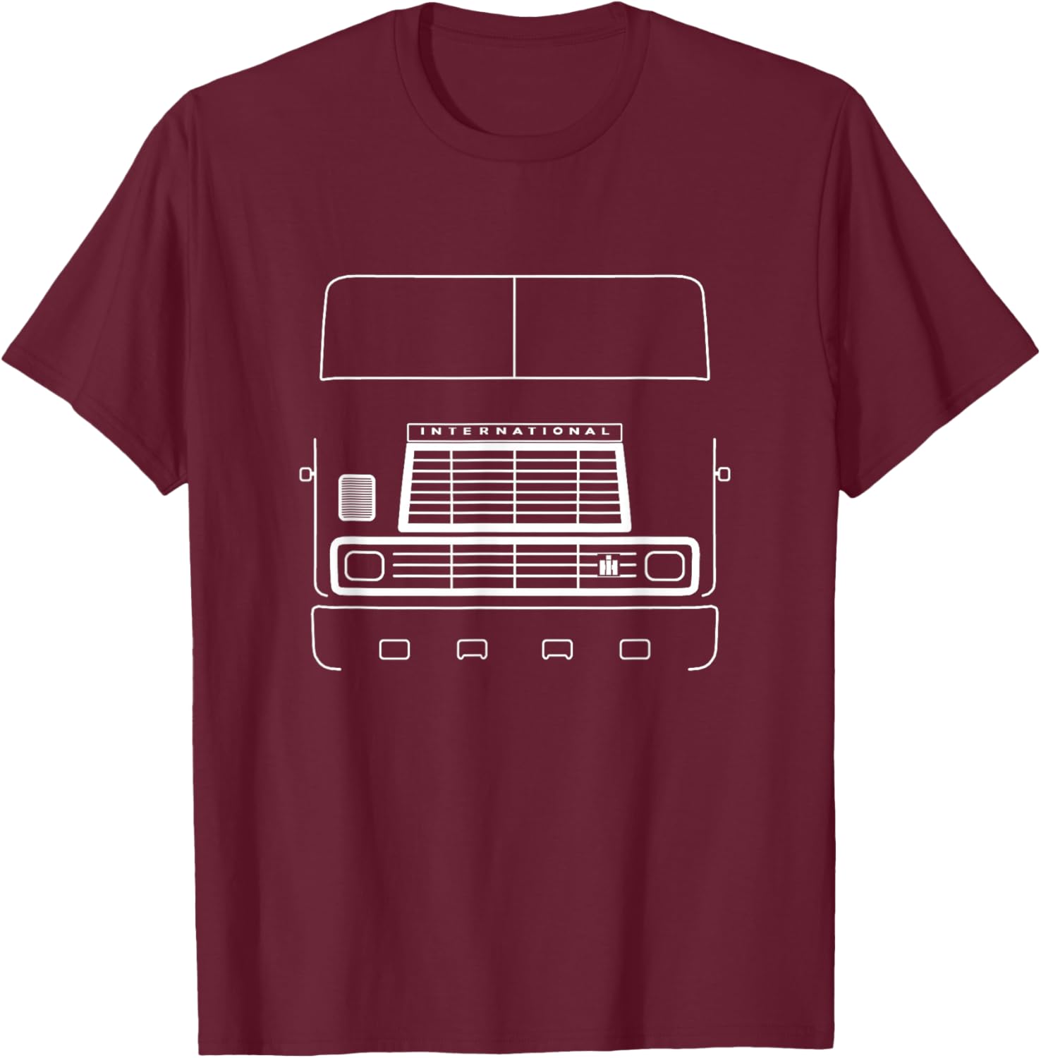 International Harvester vintage big rig truck white outline T-Shirt - T-Shirt | Maroon
