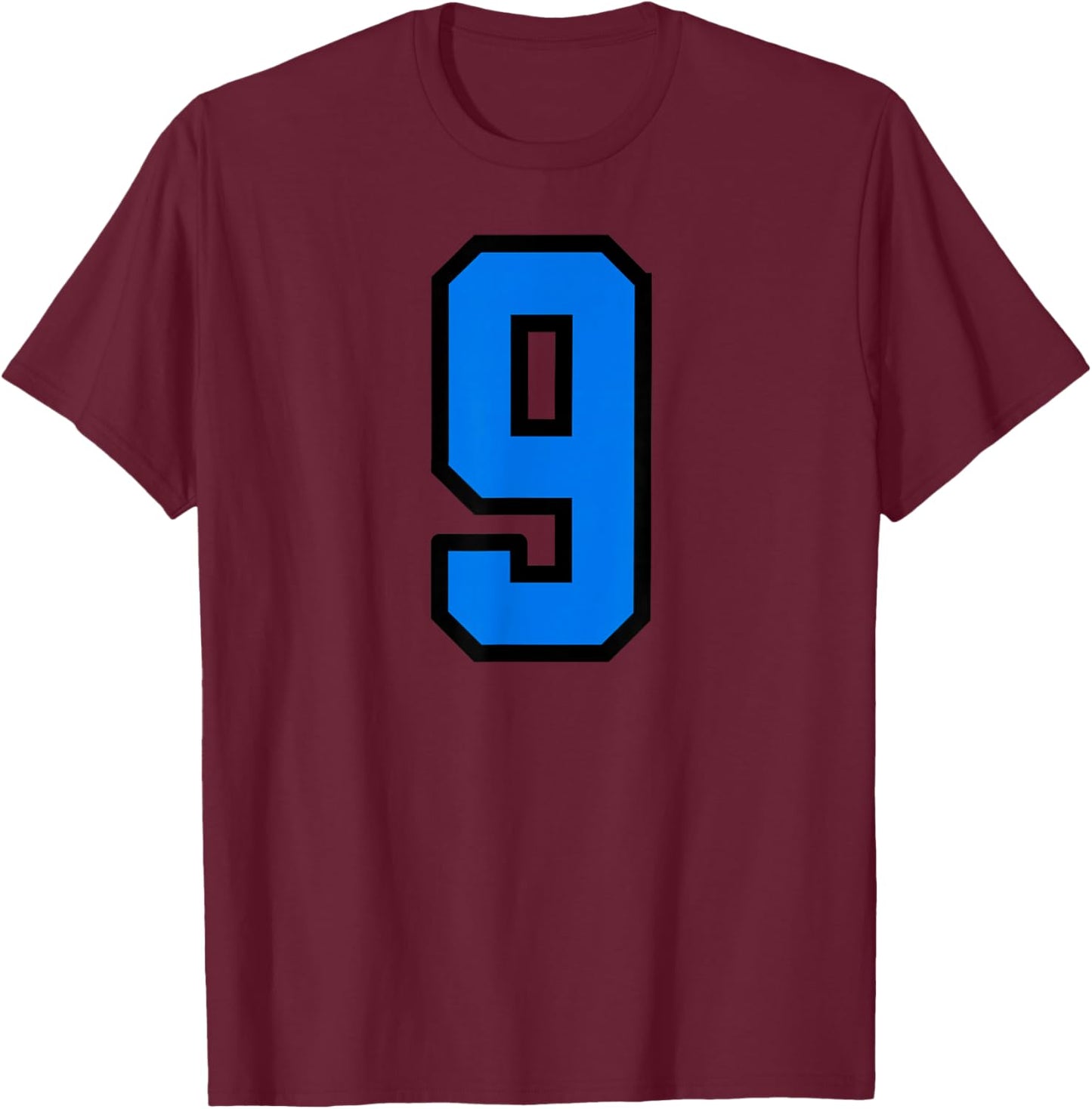 Blue Black Number 9 T-Shirt - T-Shirt | Maroon
