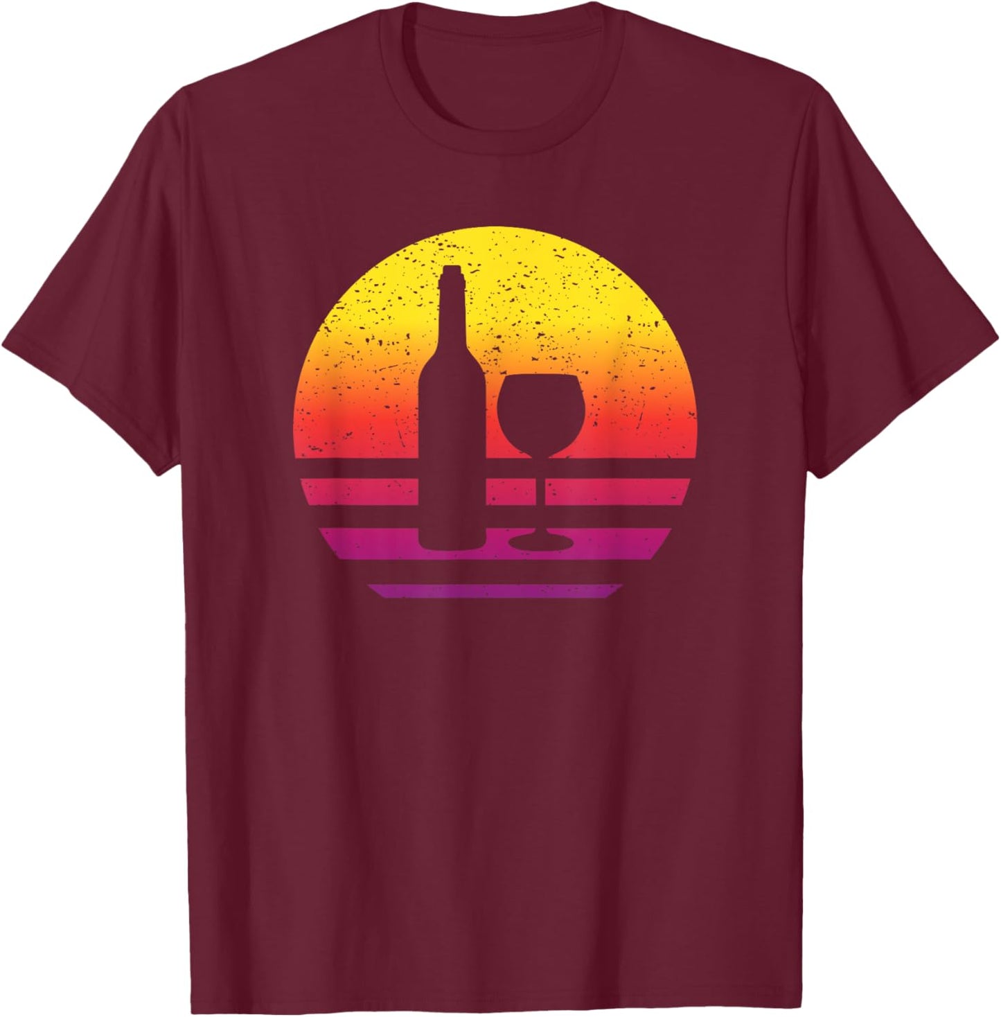 Wine Bottle Glass Line Art Retro Style Vintage T-Shirt - T-Shirt | Maroon