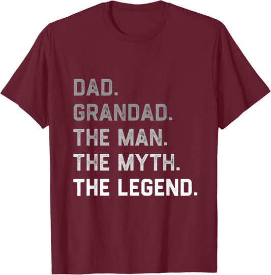 Dad Grandad the Man the Myth Legend Father’s Day Christmas T-Shirt - T-Shirt | Maroon