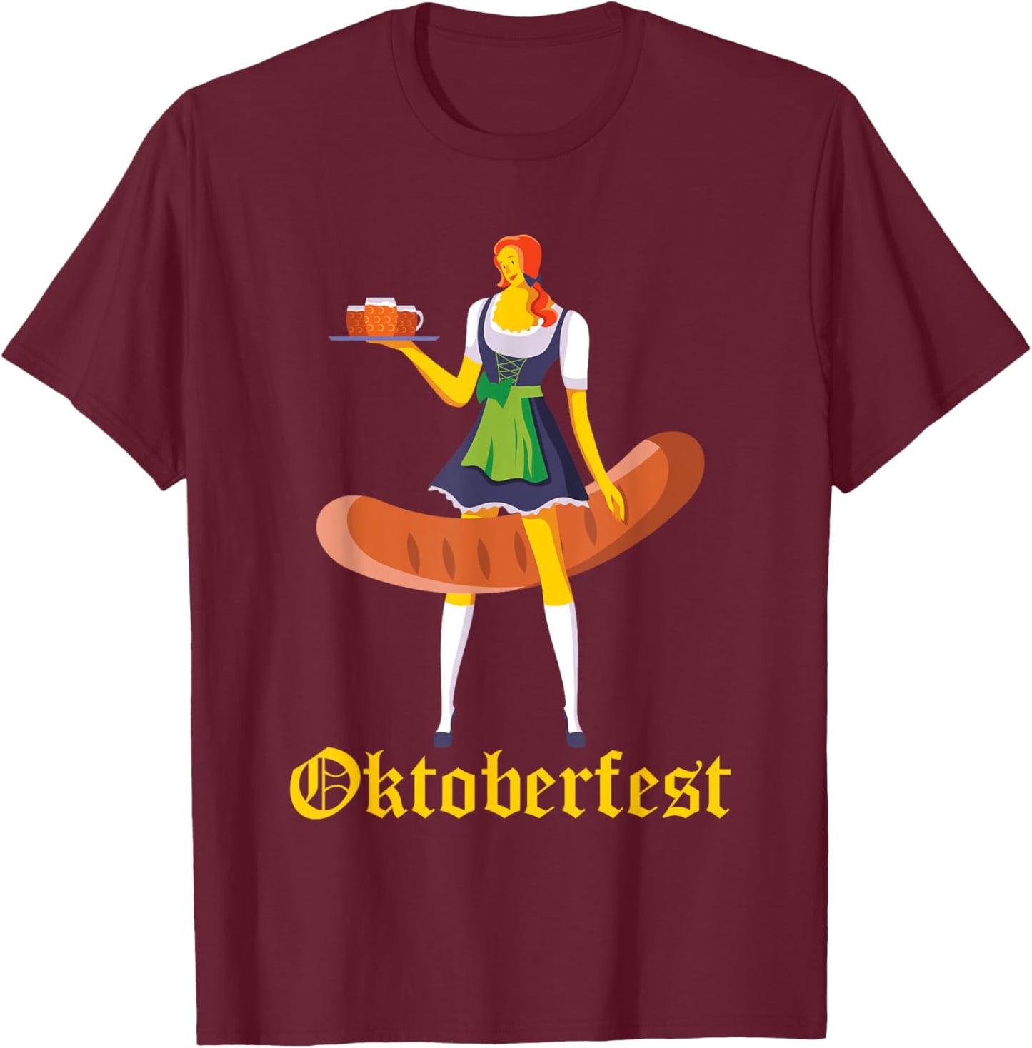 Barmaid Oktoberfest Funny German Woman Dirndl Bratwurst T-Shirt - T-Shirt | Maroon
