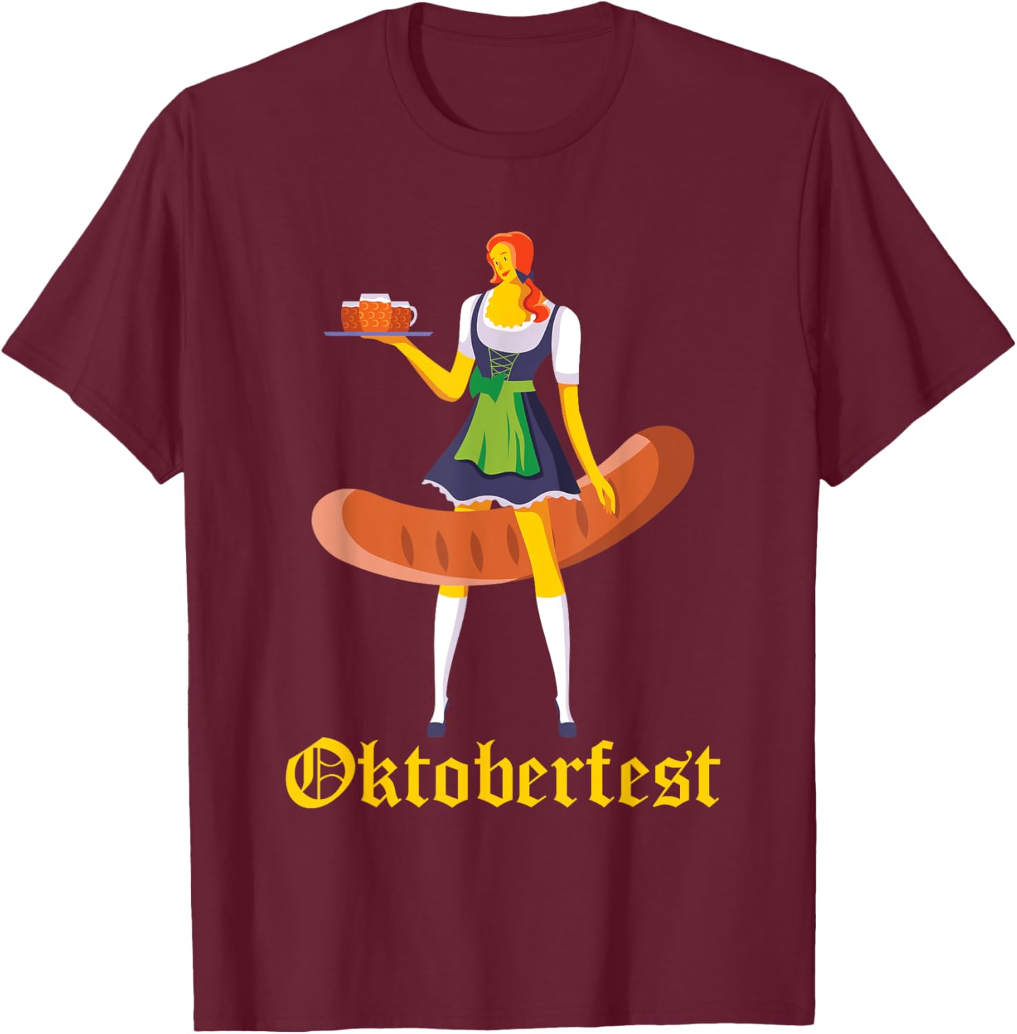 Barmaid Oktoberfest Funny German Woman Dirndl Bratwurst T-Shirt - T-Shirt | Maroon
