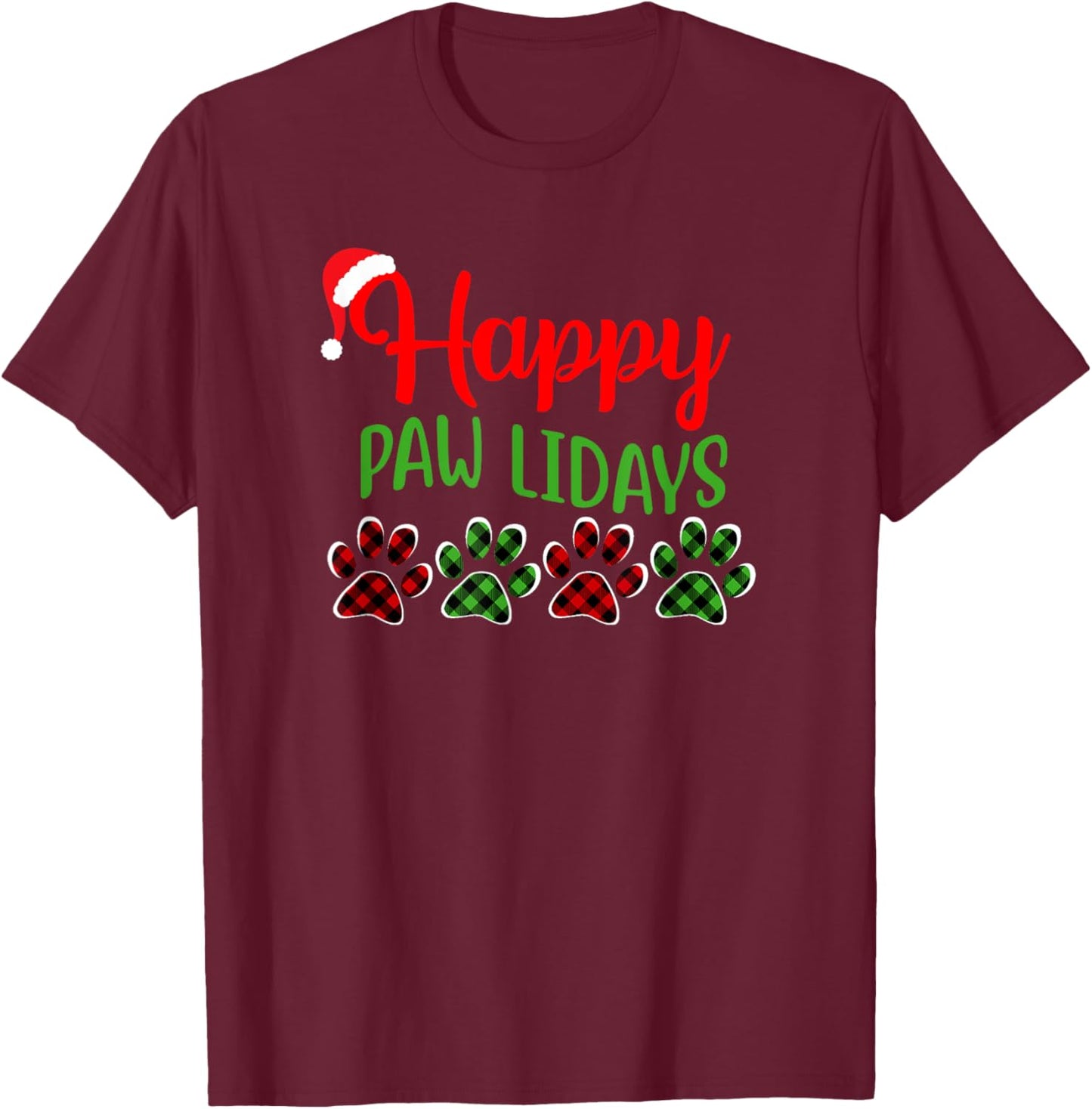 Dog Dad Mom Happy Pawlidays Merry Christmas Holidays Men Women T-Shirt - T-Shirt | Maroon
