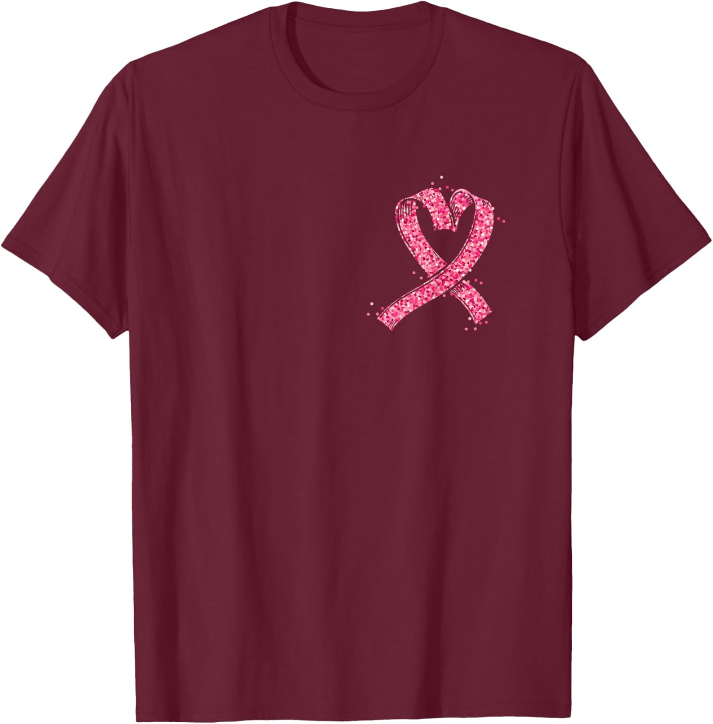 Heart Pink Ribbon Breast Cancer Awareness Fighter Survivor T-Shirt - T-Shirt | Maroon