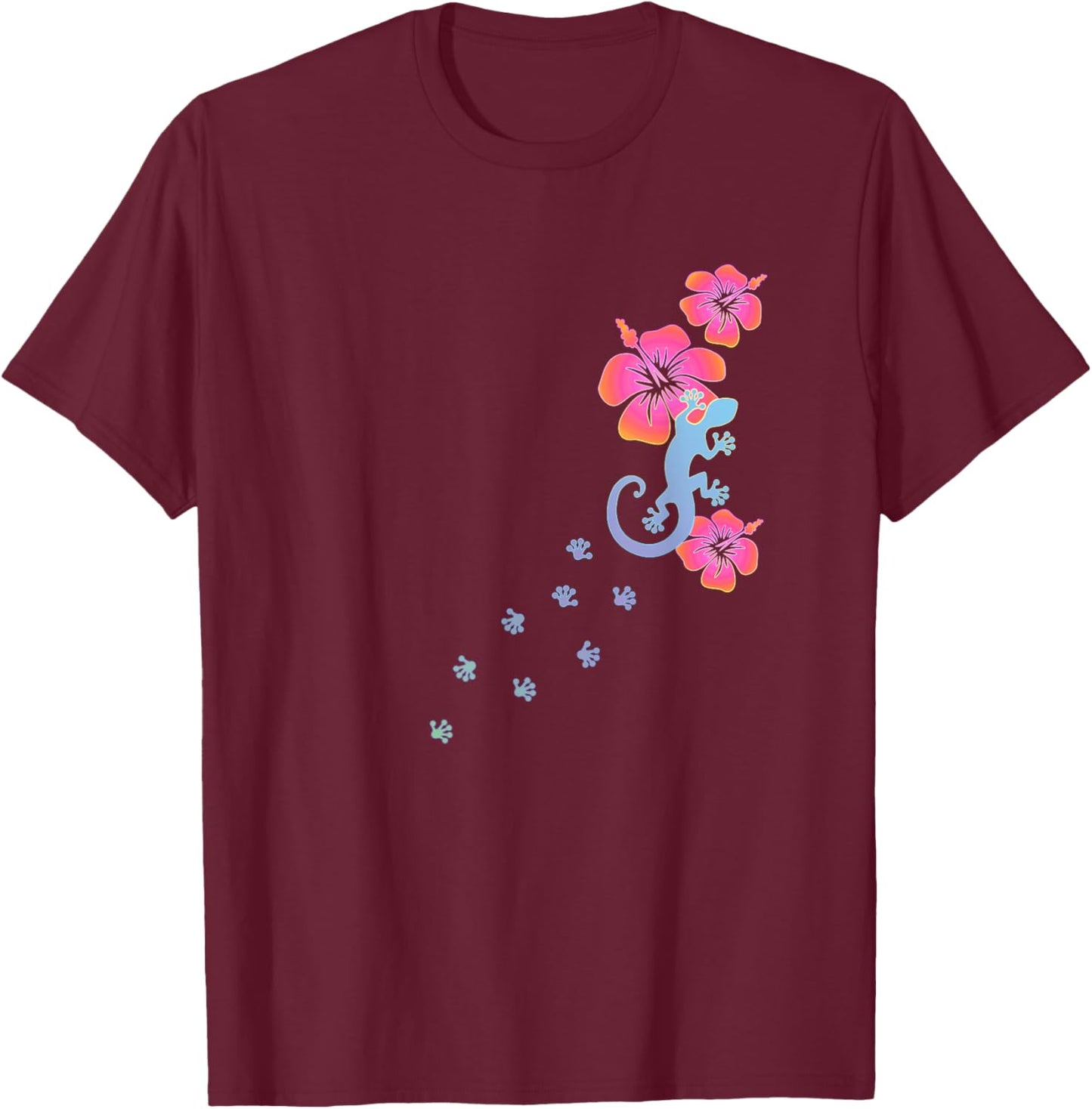 Gecko Lucky Charm Lizard Salamander Aloha Hawaii Colourful T-Shirt - T-Shirt | Maroon