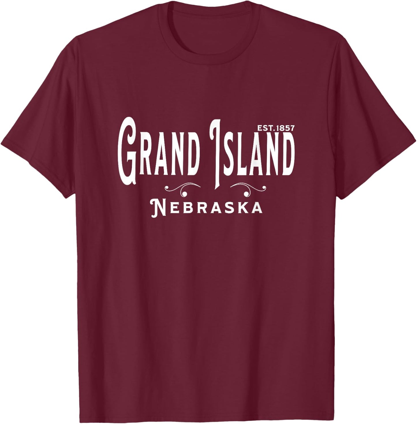 White Text Vintage Souvenir Visit Grand Island Nebraska T-Shirt - T-Shirt | Maroon